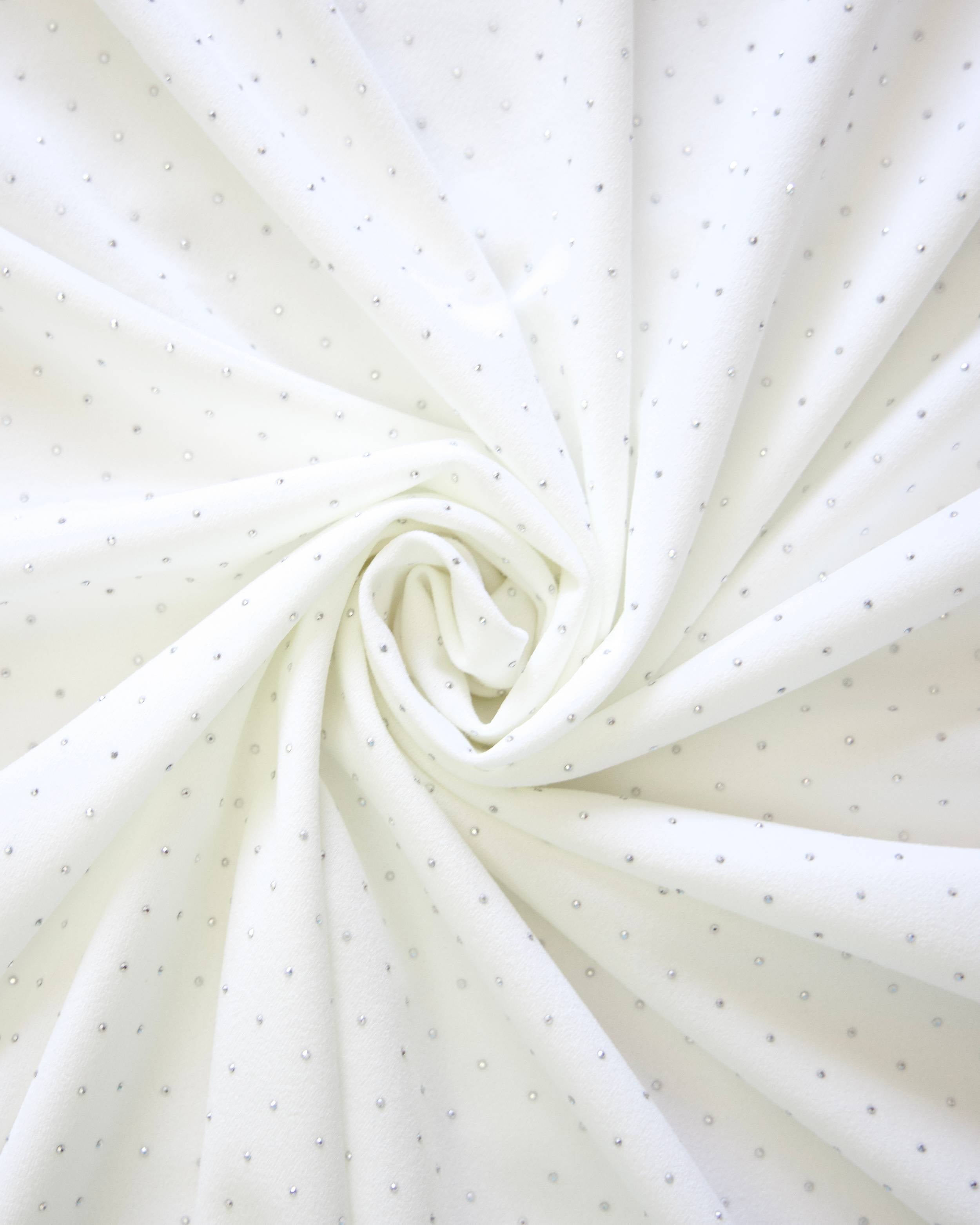 White Stardust Rhinestone Stretch Crepe, Rust stretch crepe, Stretch textured fabric, Premium stretch crepe, Crepe for bride, Textured crepe for woman, Crepe in low price, Stretch crepe fabric