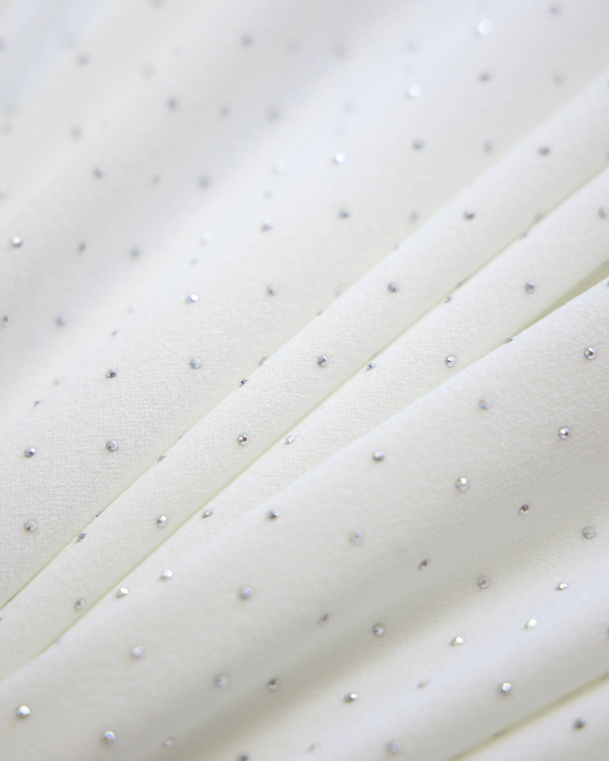 White Stardust Rhinestone Stretch Crepe, Rust stretch crepe, Stretch textured fabric, Premium stretch crepe, Crepe for bride, Textured crepe for woman, Crepe in low price, Stretch crepe fabric
