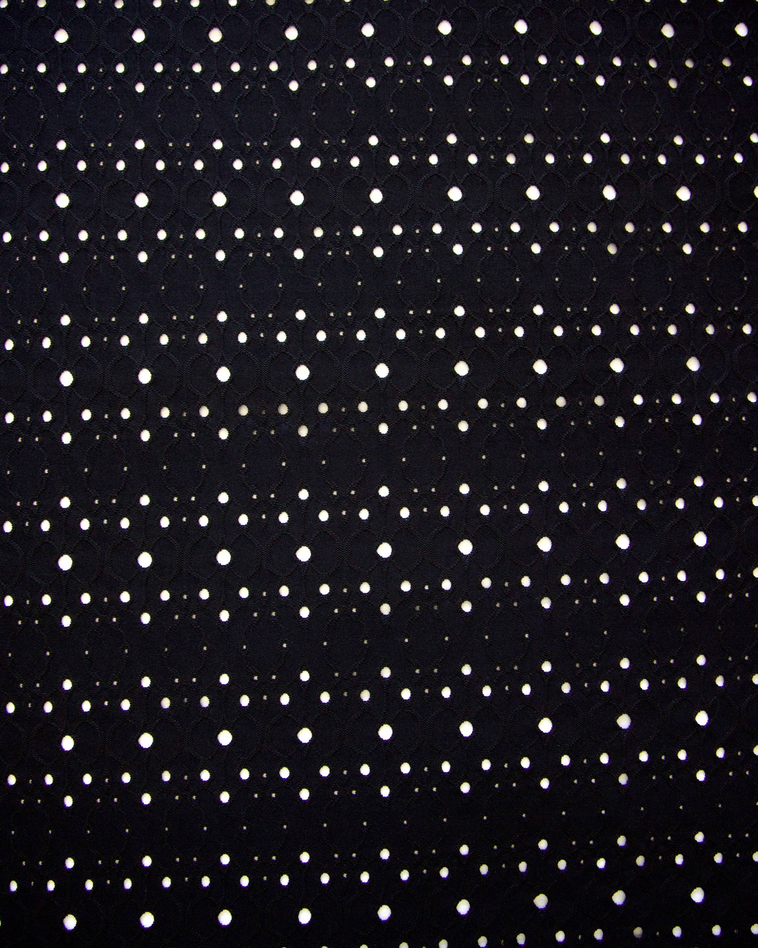 Black 4 Way Stretch Eyelet Jacquard Knit, Eyelet Jacquard Knit Fabric, Stretch Eyelet Fabric, Jacquard Knit Fabric, Textured Knit Fabric, Breathable Knit Fabric