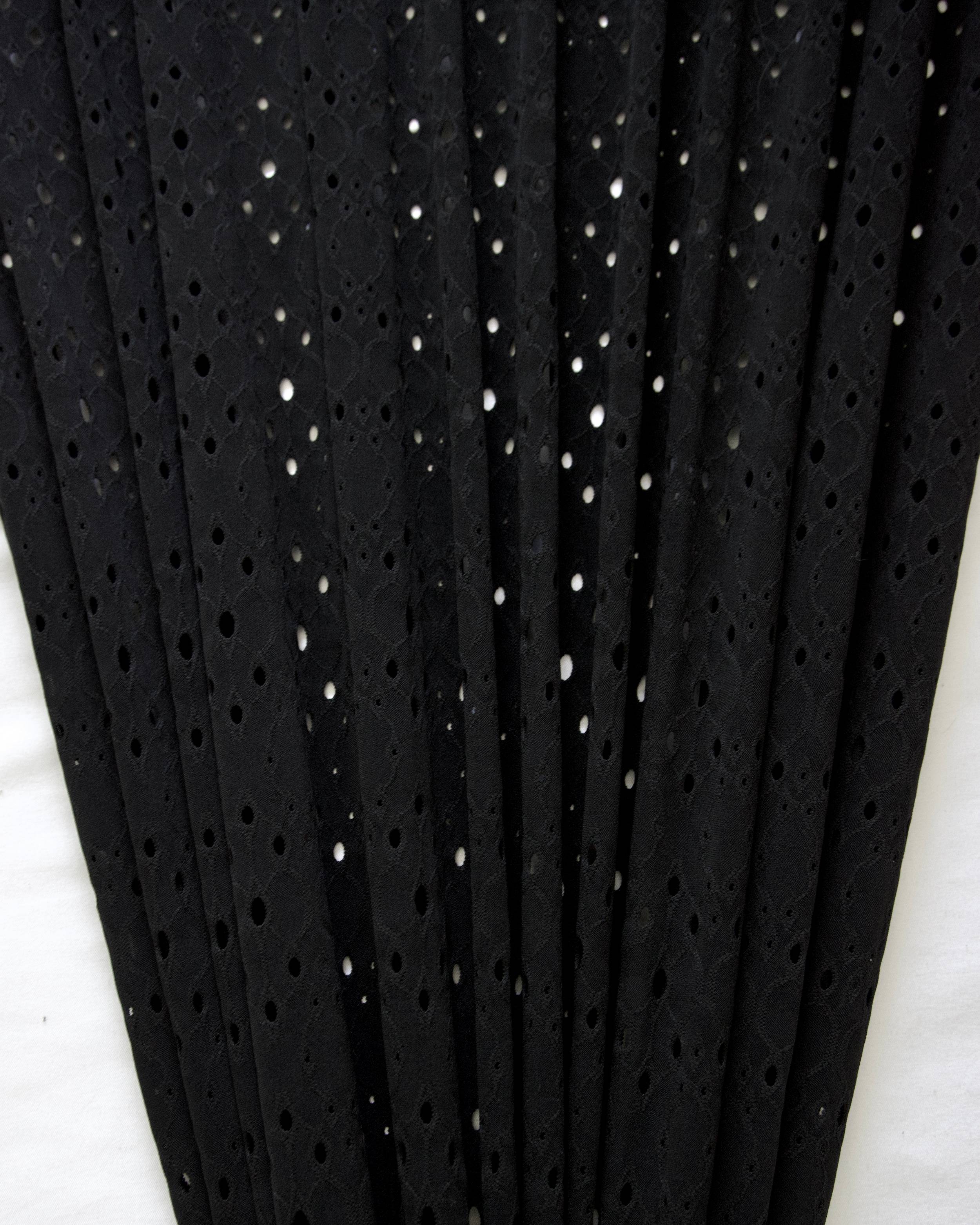 Black 4 Way Stretch Eyelet Jacquard Knit, Eyelet Jacquard Knit Fabric, Stretch Eyelet Fabric, Jacquard Knit Fabric, Textured Knit Fabric, Breathable Knit Fabric