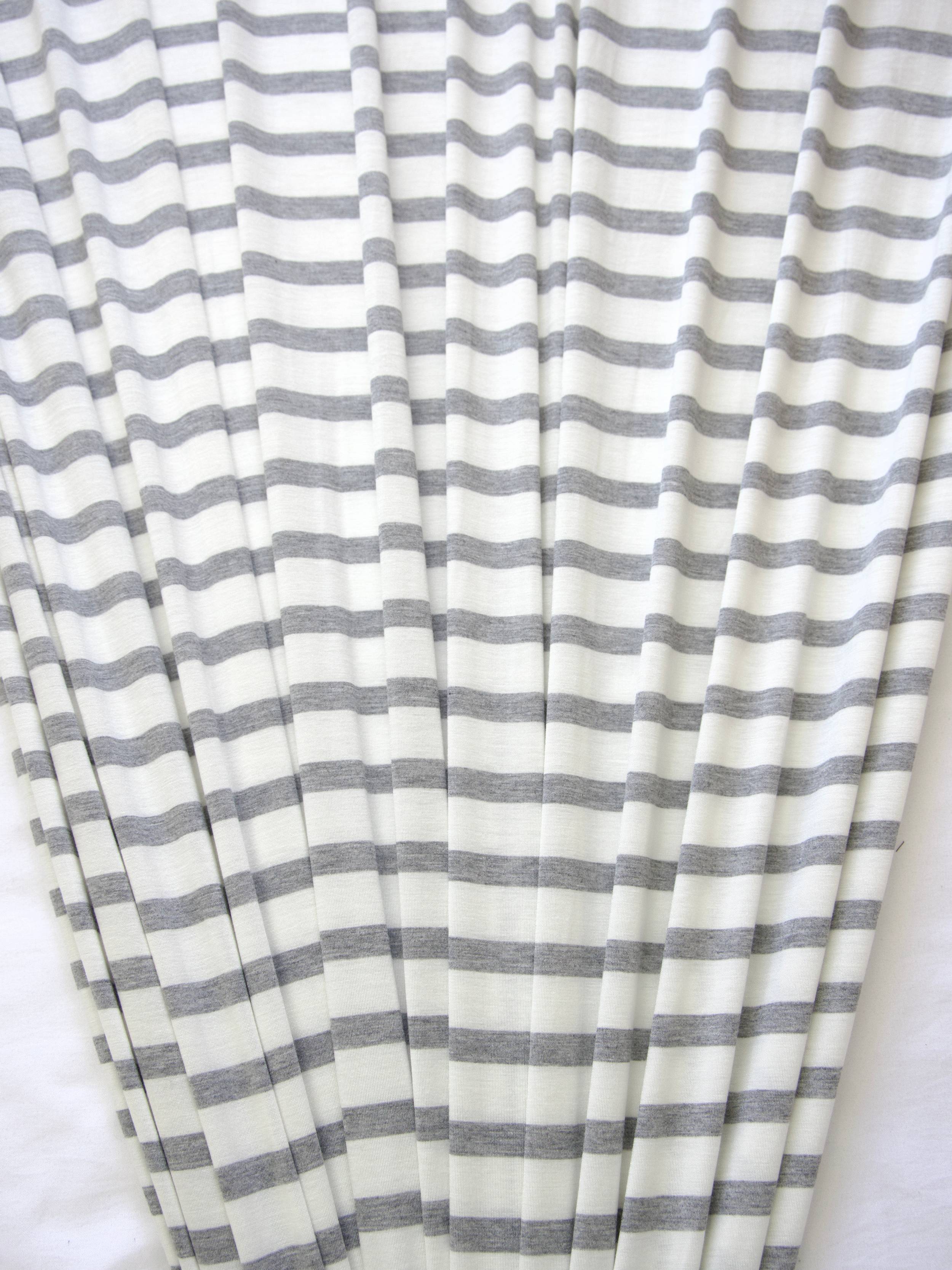 White Gray Everyday Fine Rayon Stripe Jersey Knit, Striped Jersey Fabric, Rayon Spandex Knit, Stretch Stripe Fabric, 4 Way Stretch Knit, Soft Stripe Jersey