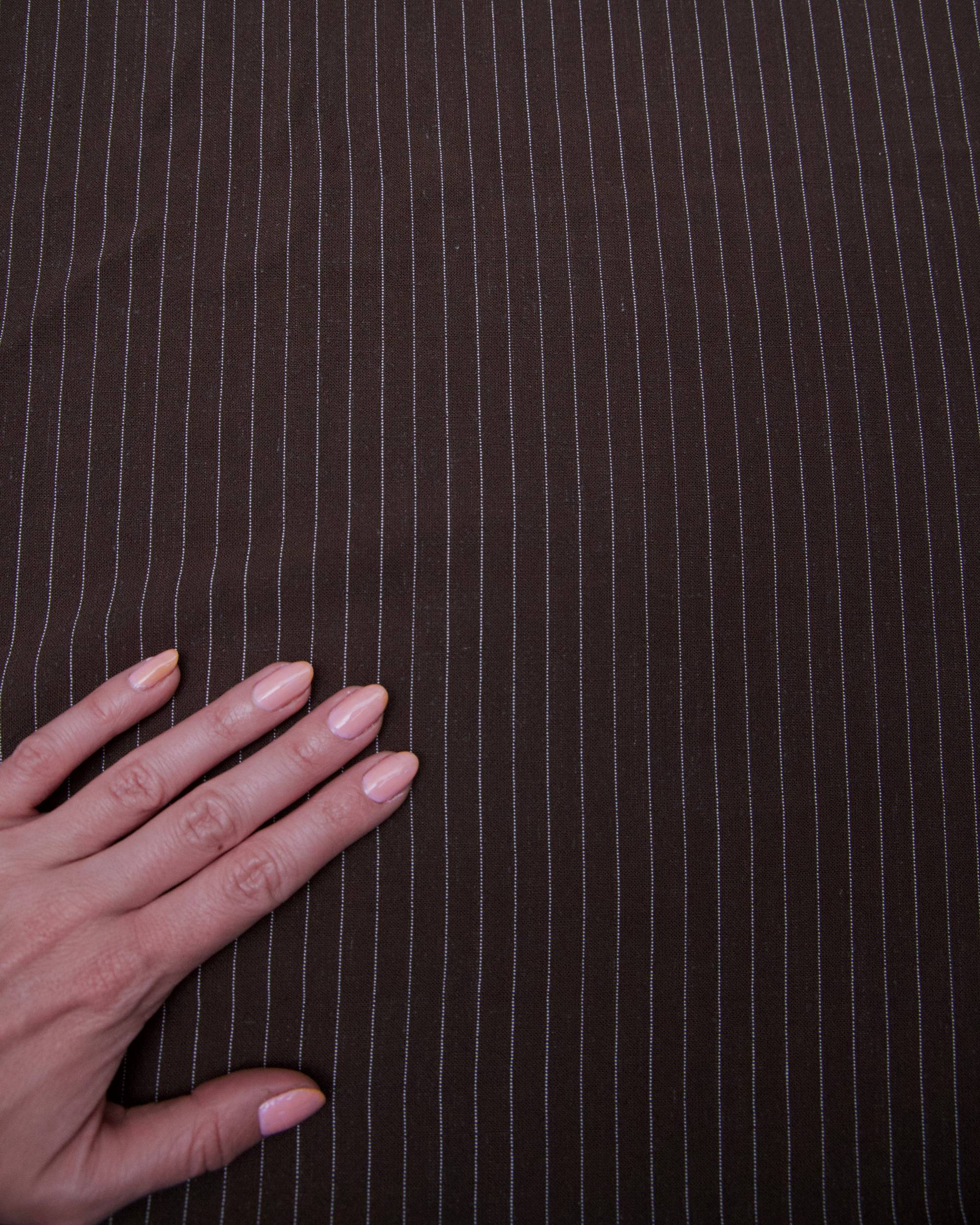 Chocolate Brown Resort Pinstripe Linen Blend, Kiki Sewing Store, Kiki Luxury Fabric, Cheap Fabric Store, Kiki Textiles, Kiki Textile by the Yard, Kiki Textile USA