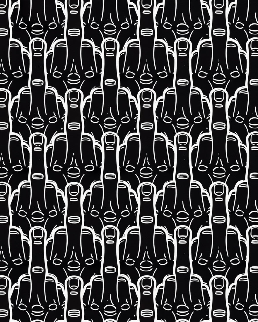 Middle Finger Black & White Nylon Spandex, Nylon Spandex Print, Printed Spandex Fabric, Stretch Print Fabric, Printed Stretch Fabric, Spandex Print Fabric, Printed Fabric Stretch