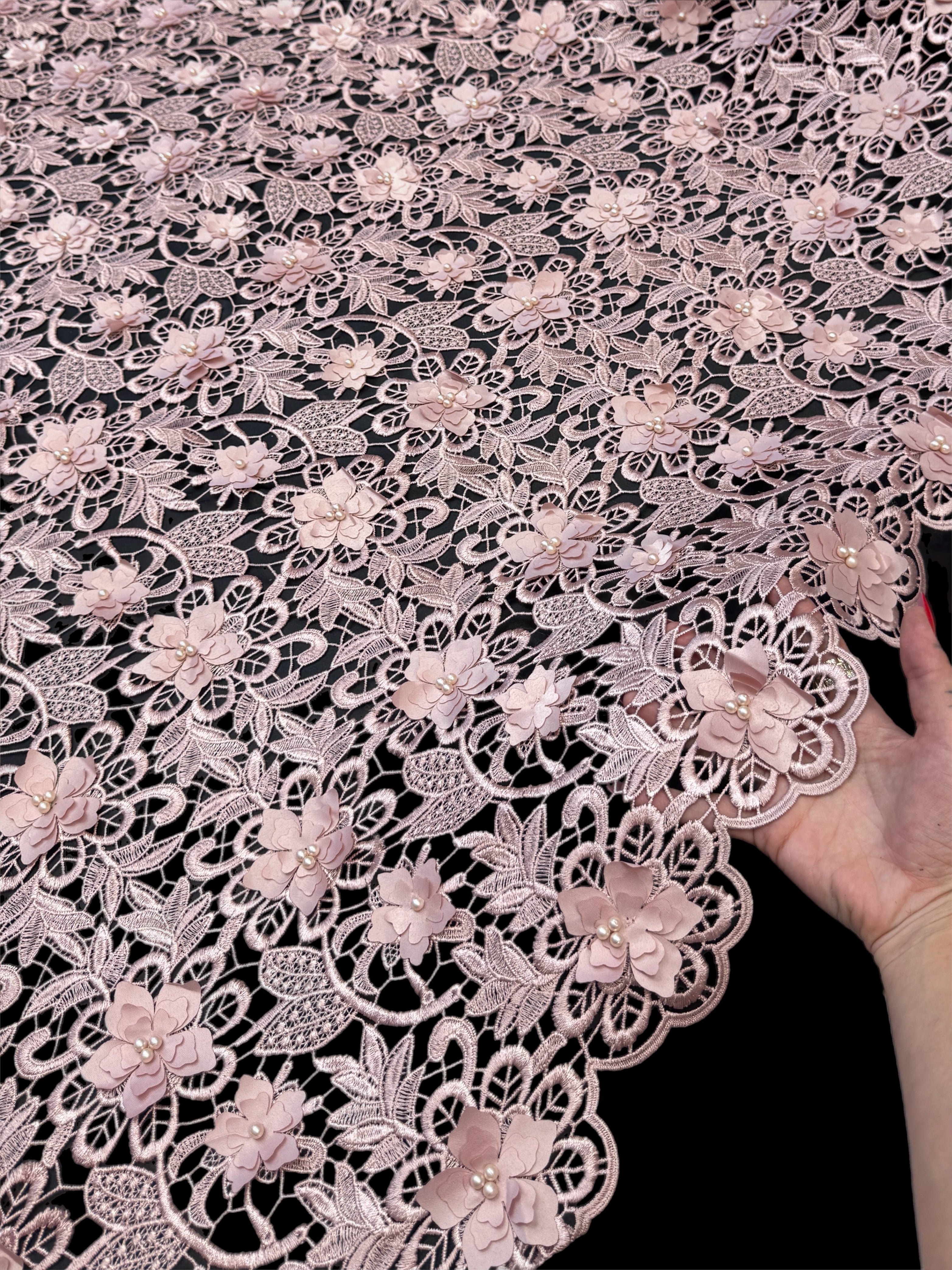Dusty Rose 3D Blossom Beaded Embroidered Lace, Beaded Embroidered Lace, 3D Blossom Lace, Floral Beaded Lace, Couture Lace Fabric, Bridal Lace Fabric, Wedding Dress Lace
