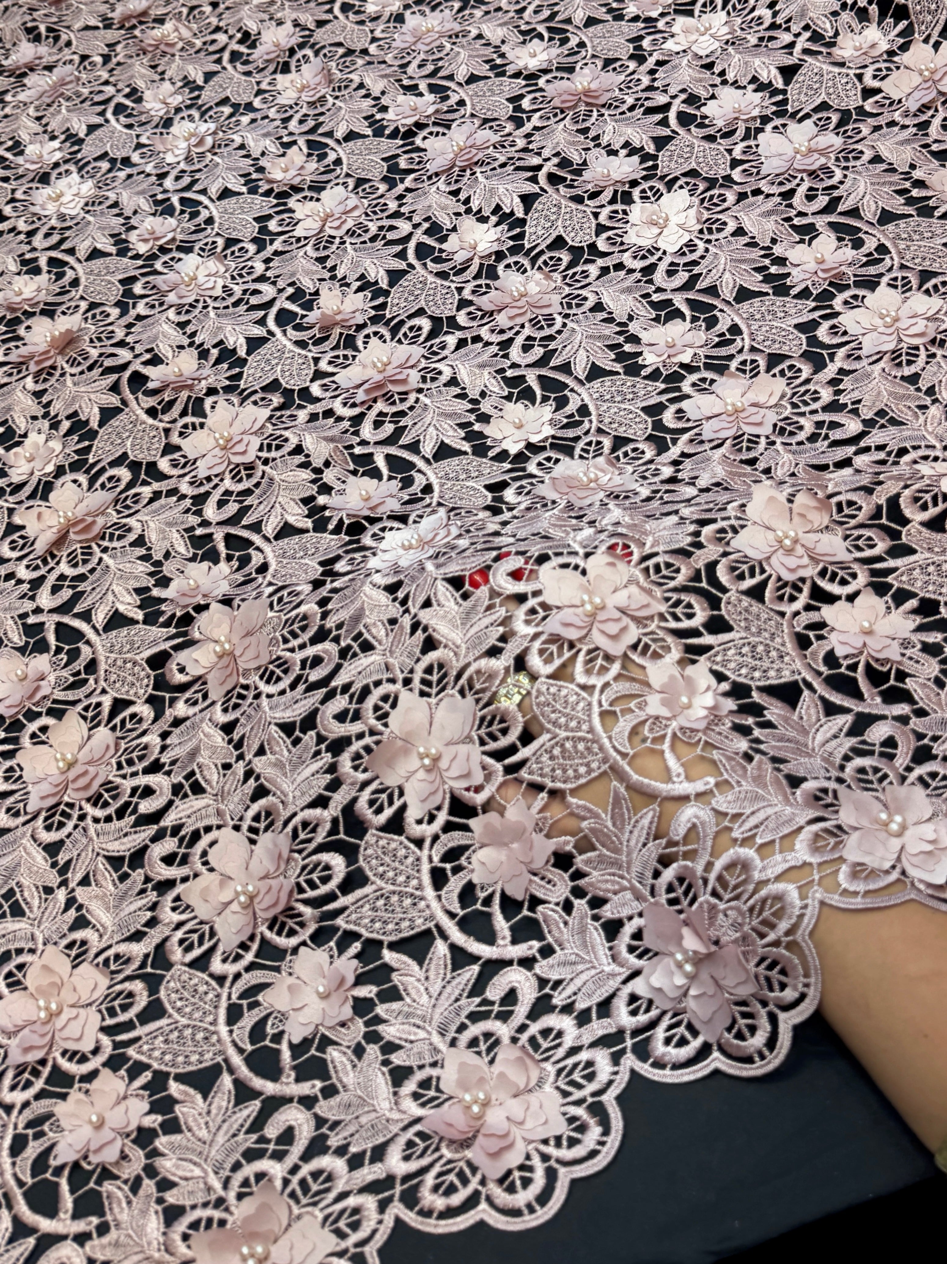 Dusty Rose 3D Blossom Beaded Embroidered Lace, Beaded Embroidered Lace, 3D Blossom Lace, Floral Beaded Lace, Couture Lace Fabric, Bridal Lace Fabric, Wedding Dress Lace
