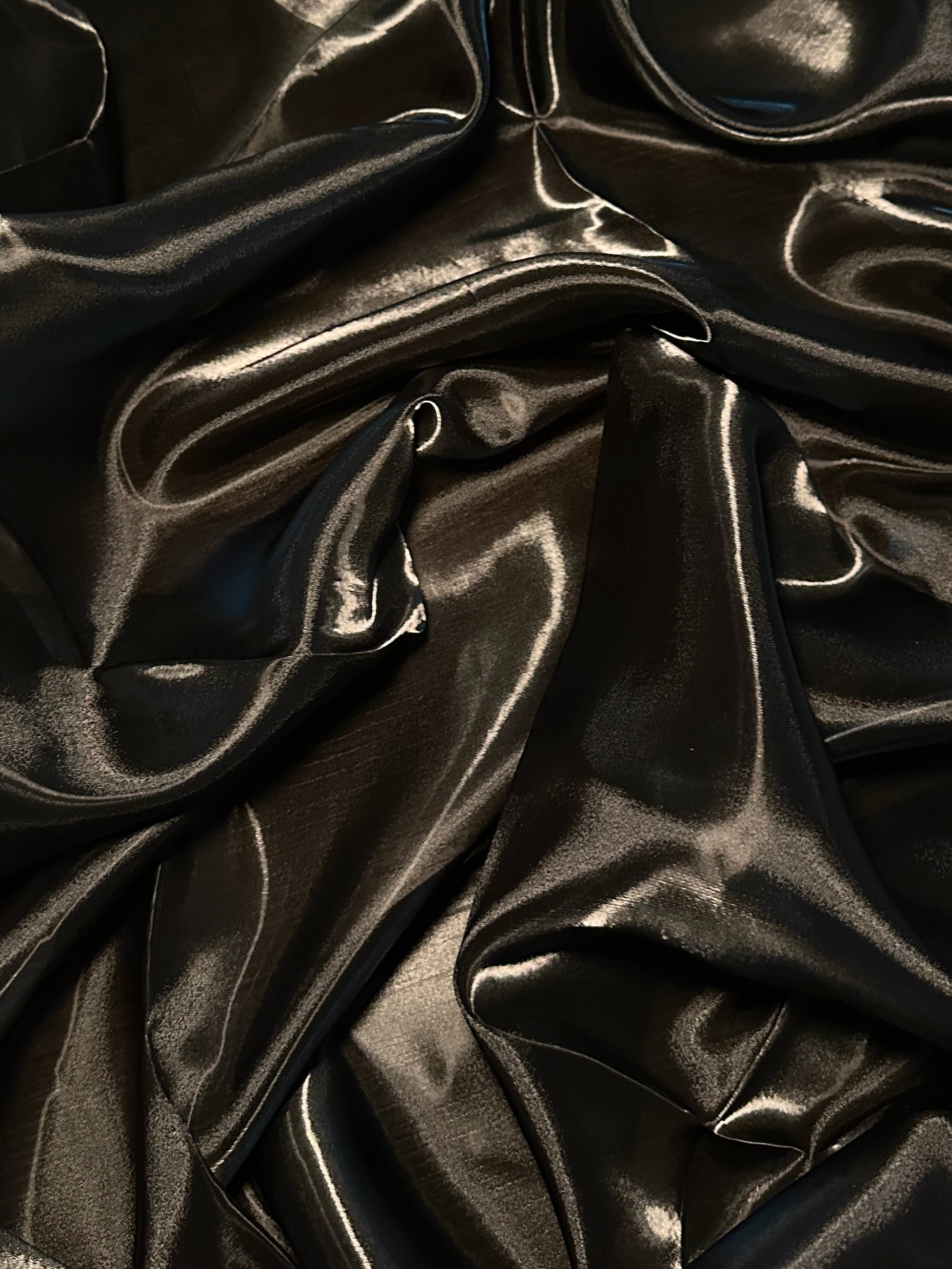 Black Liquid Shimmery Organza, Metallic Organza Fabric, Shiny Organza Cloth, Sheer Shimmer Organza, Glossy Organza Textile, Luxury Organza Fabric, Lightweight Shimmer Fabric