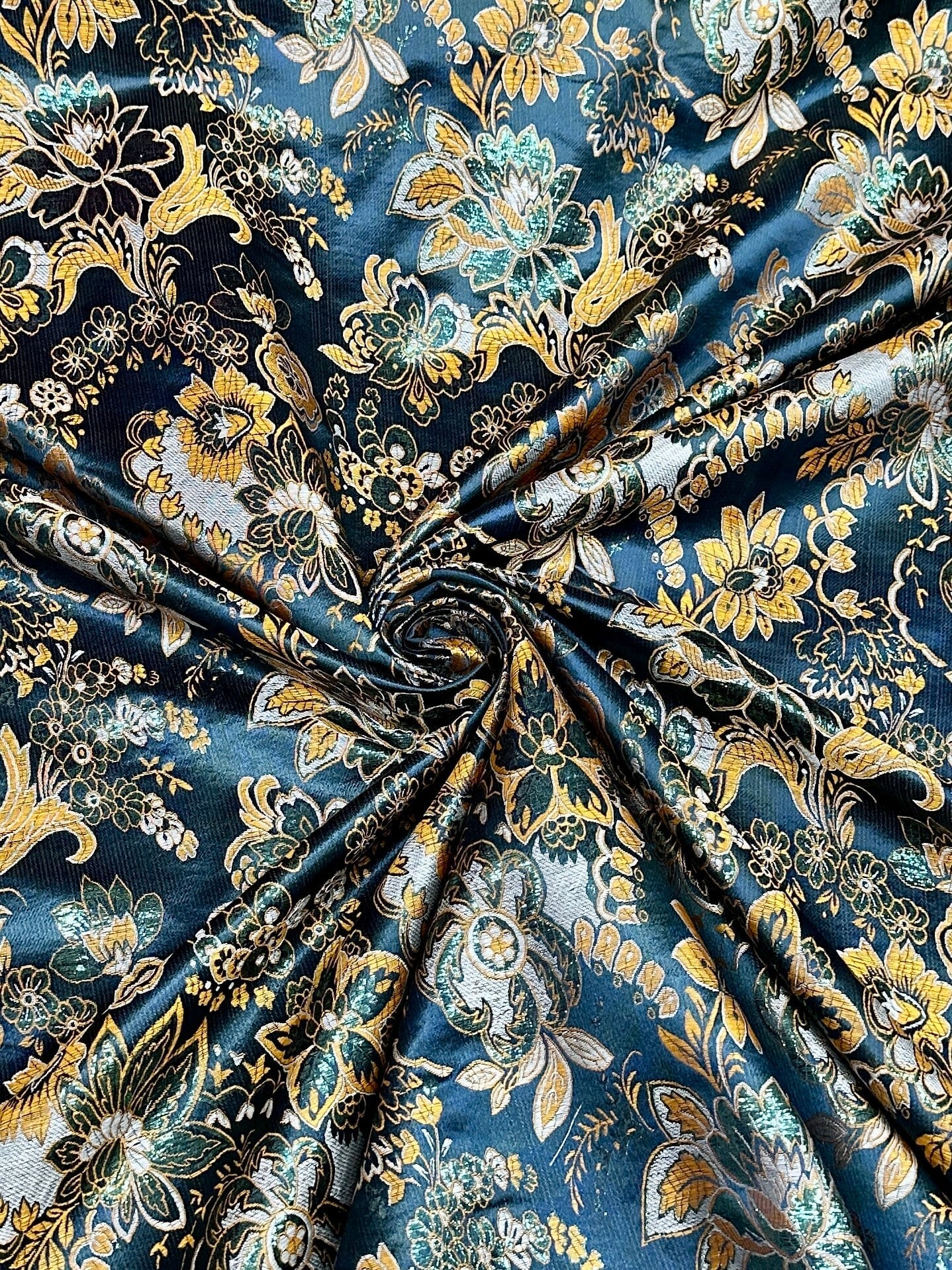  Floral Navy Gold Brocade, navy brocade, blue brocade, light blue brocade, dark blue brocade, gold brocade, brocade for woman, brocade for bride, premium brocade, brocade in low price, best quality brocade