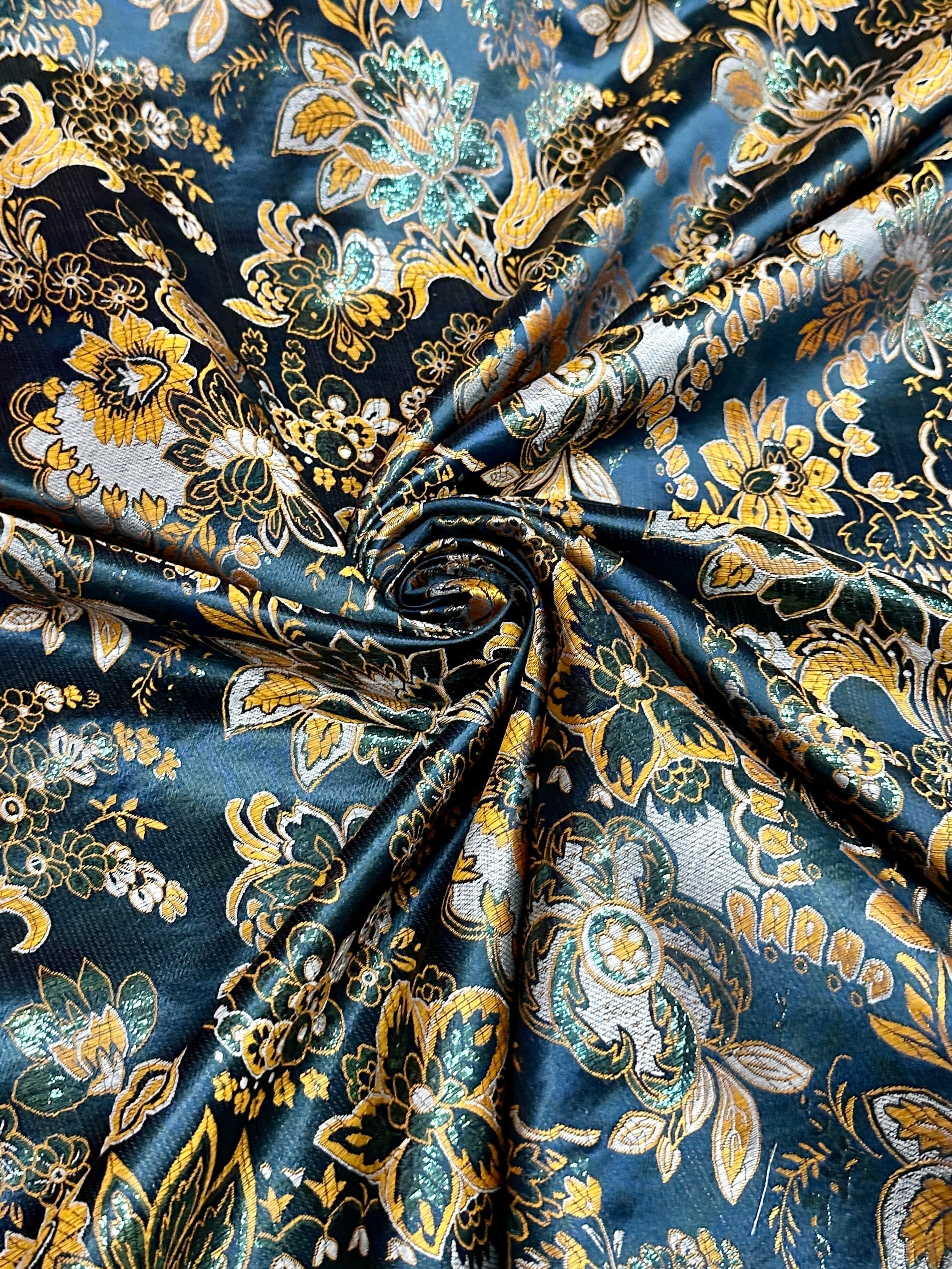  Floral Navy Gold Brocade, navy brocade, blue brocade, light blue brocade, dark blue brocade, gold brocade, brocade for woman, brocade for bride, premium brocade, brocade in low price, best quality brocade