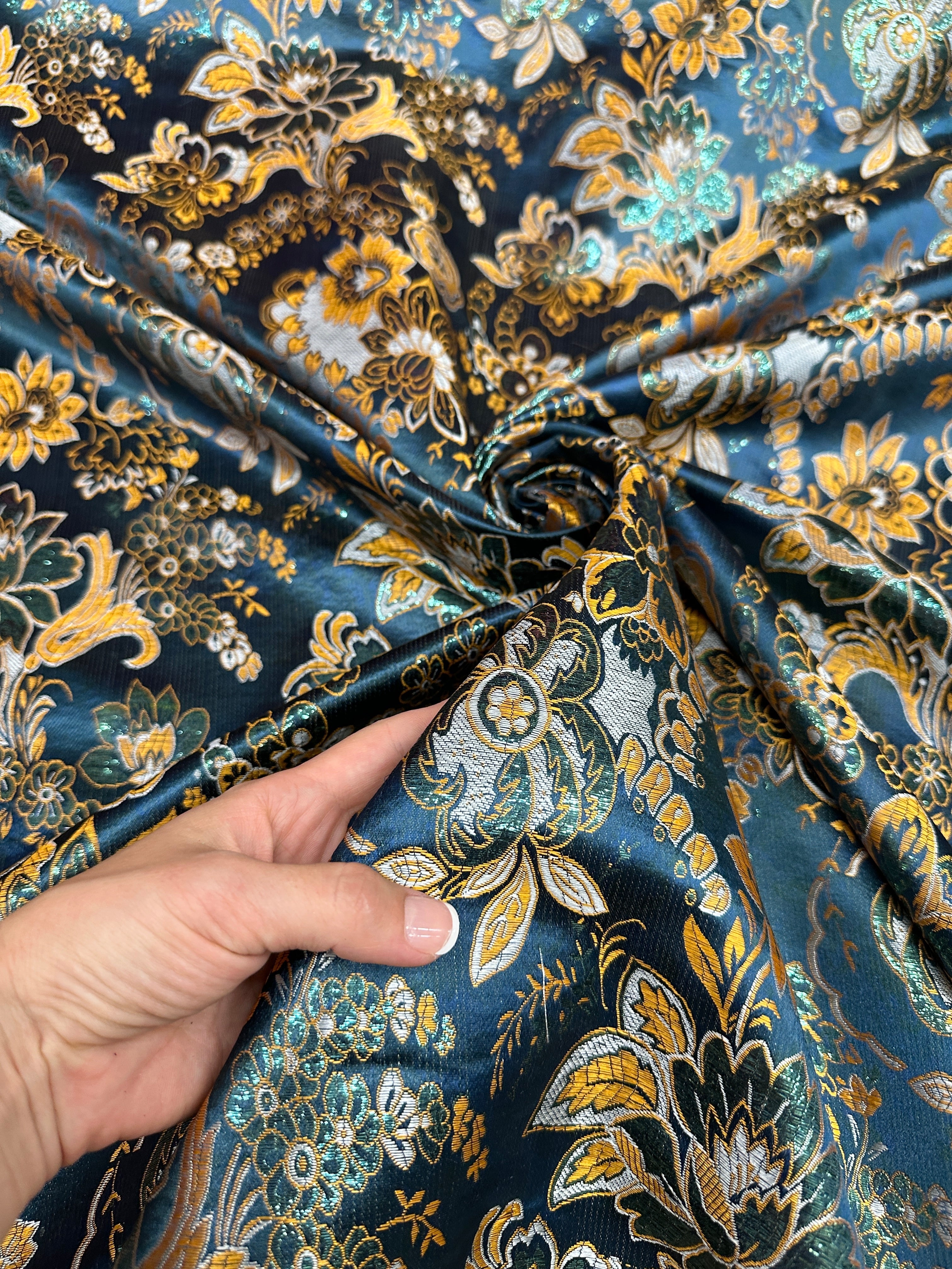  Floral Navy Gold Brocade, navy brocade, blue brocade, light blue brocade, dark blue brocade, gold brocade, brocade for woman, brocade for bride, premium brocade, brocade in low price, best quality brocade