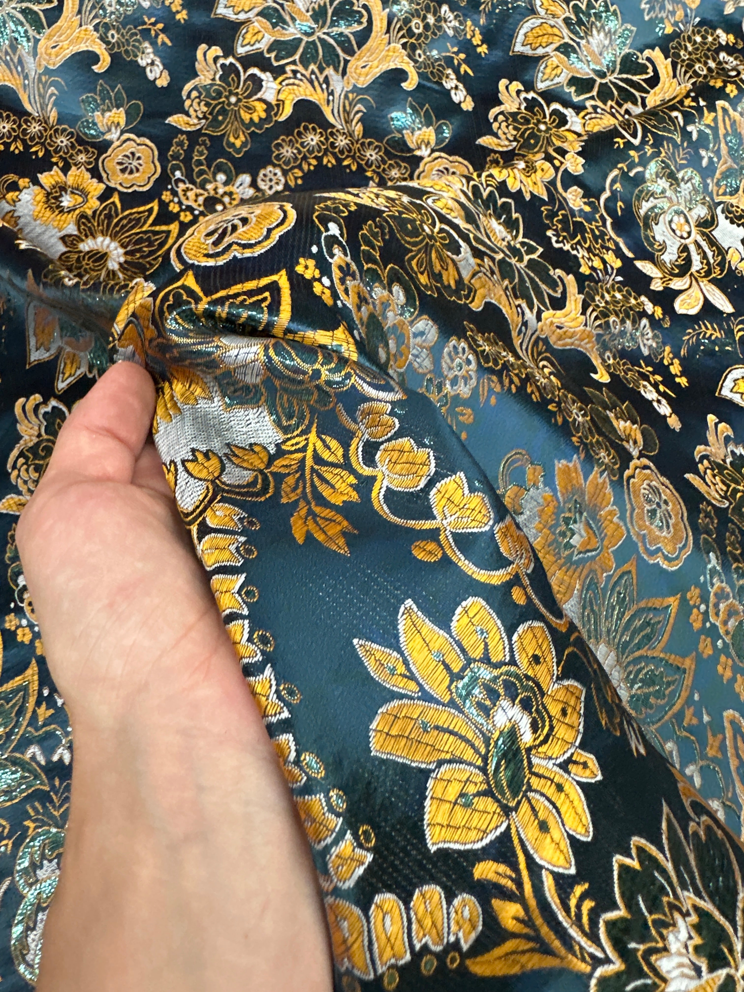  Floral Navy Gold Brocade, navy brocade, blue brocade, light blue brocade, dark blue brocade, gold brocade, brocade for woman, brocade for bride, premium brocade, brocade in low price, best quality brocade