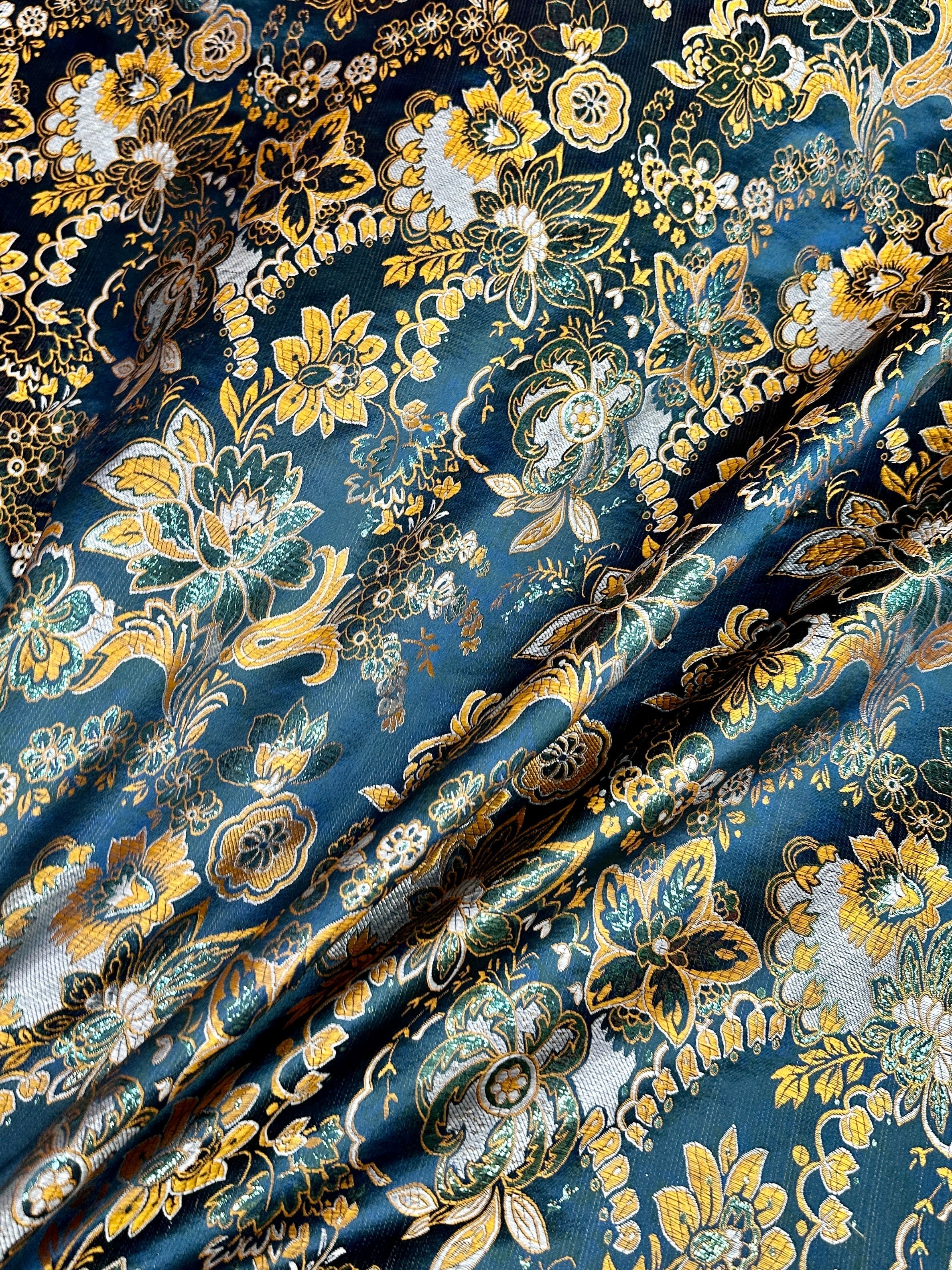  Floral Navy Gold Brocade, navy brocade, blue brocade, light blue brocade, dark blue brocade, gold brocade, brocade for woman, brocade for bride, premium brocade, brocade in low price, best quality brocade