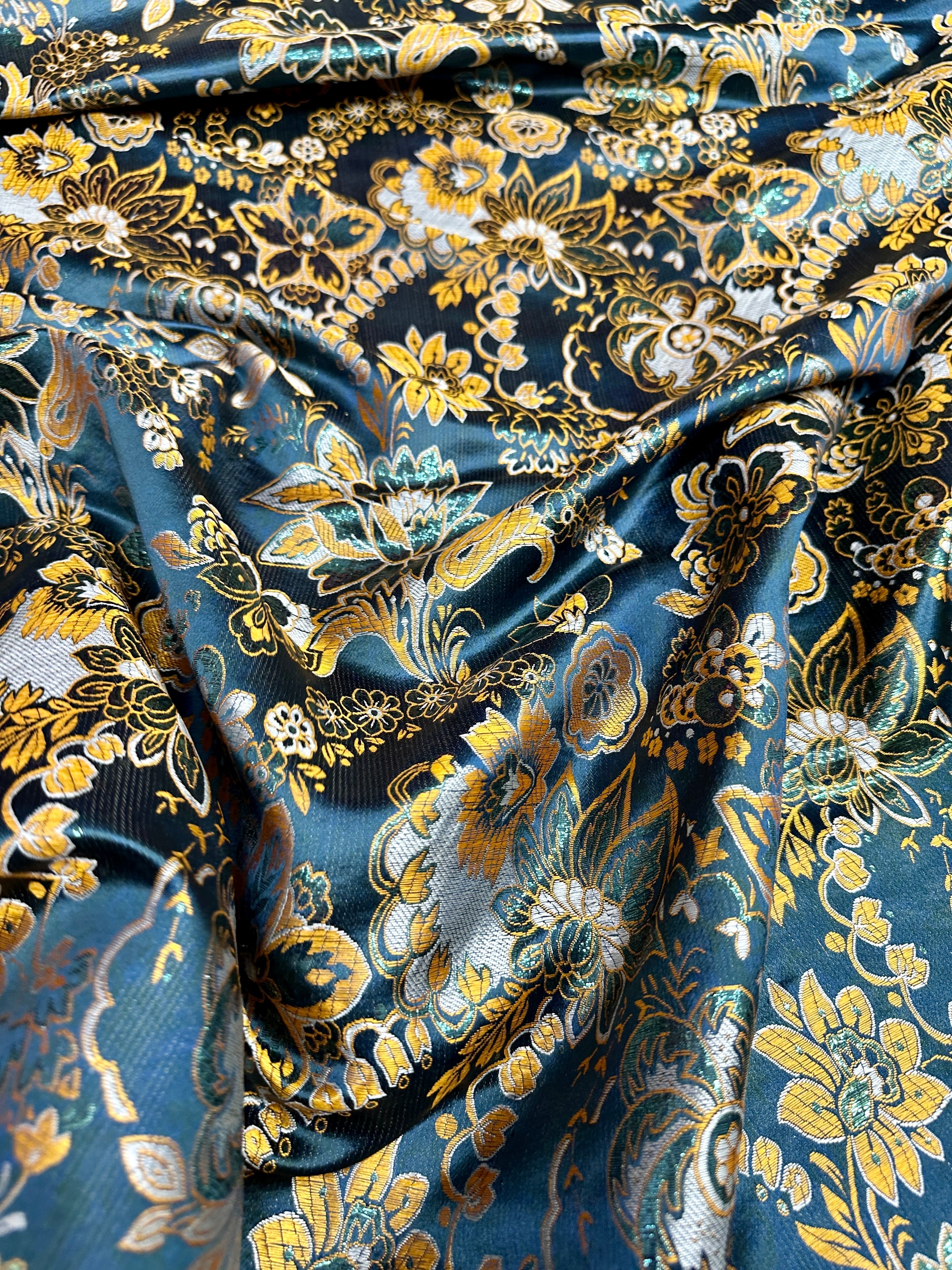  Floral Navy Gold Brocade, navy brocade, blue brocade, light blue brocade, dark blue brocade, gold brocade, brocade for woman, brocade for bride, premium brocade, brocade in low price, best quality brocade
