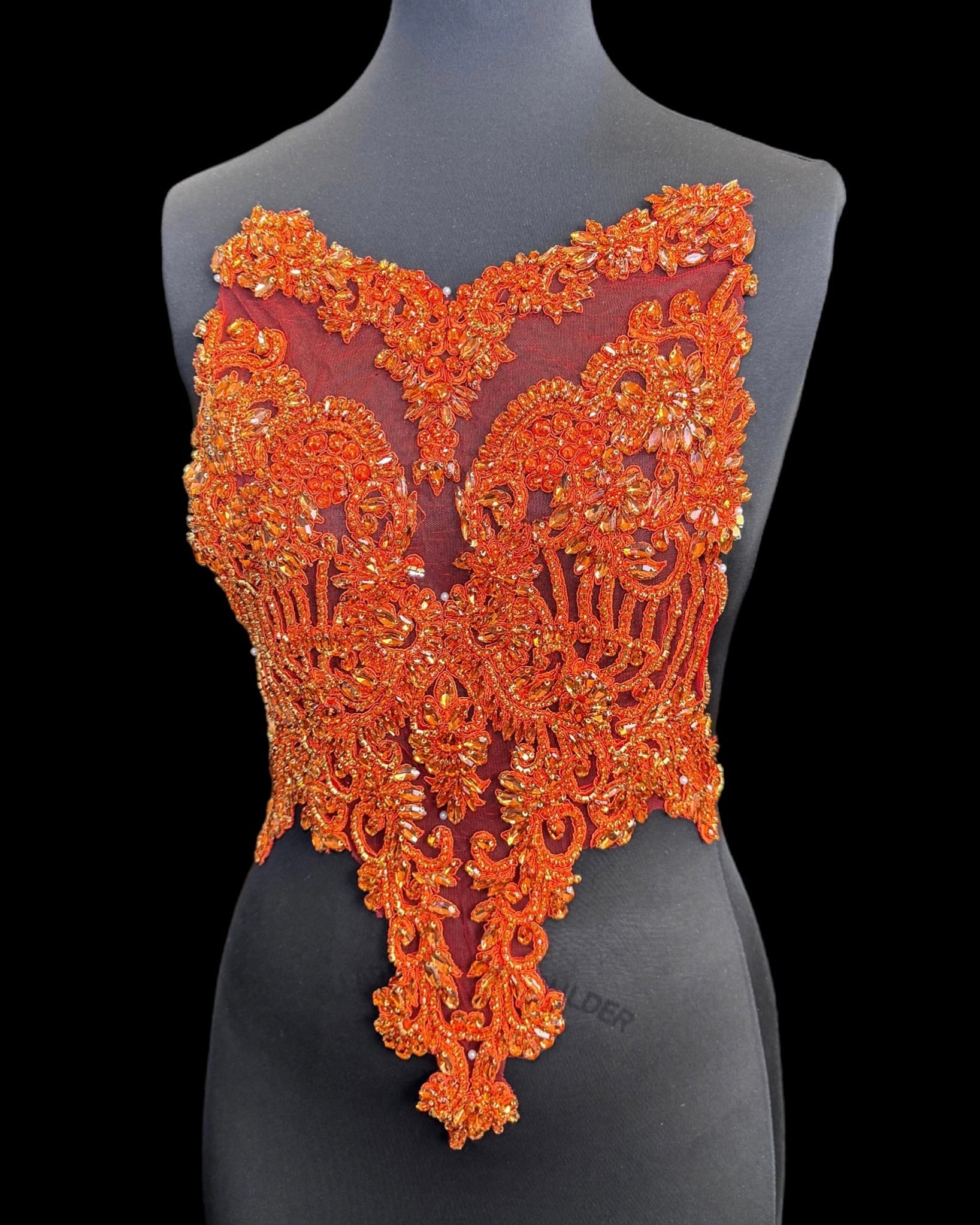 Alex Orange Rhinestone Bodice, dark orange rhinestone, rust rhinestone, light orange rhinestone,  