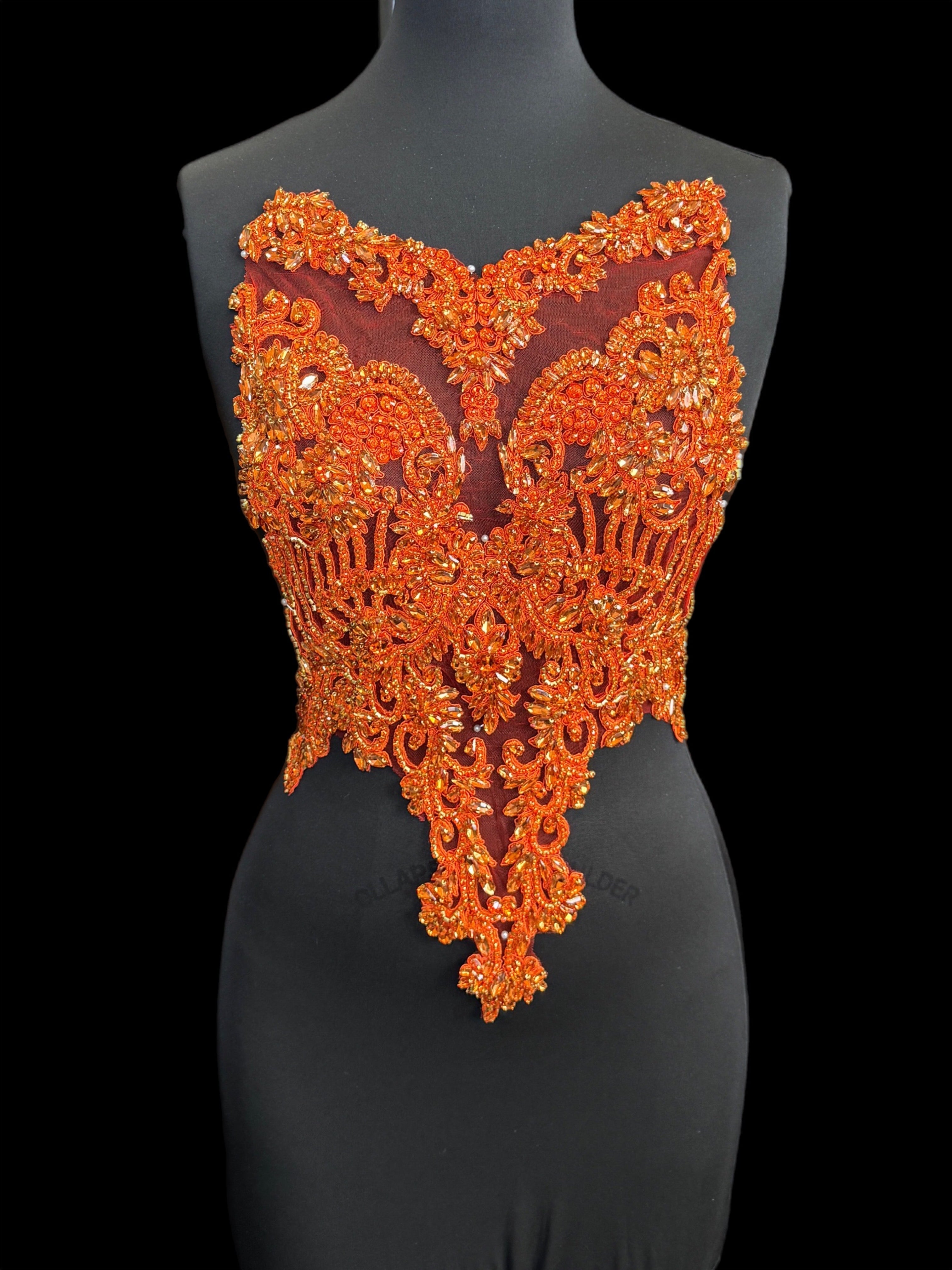 Alex Orange Rhinestone Bodice, dark orange rhinestone, rust rhinestone, light orange rhinestone,  