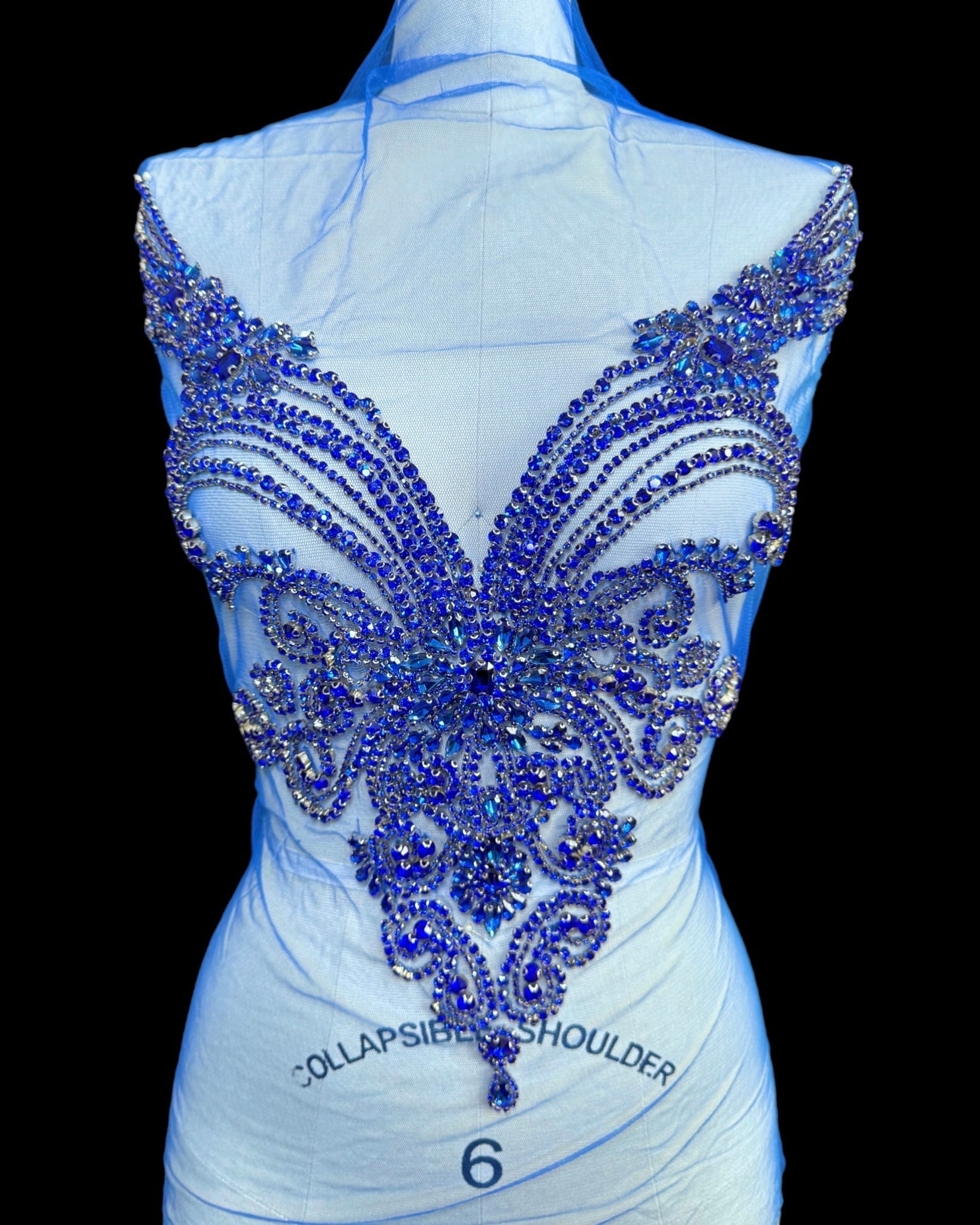 Amy Royal Blue Rhinestone Bodice Applique, blue rhinestone, dark blue rhinestone, light blue rhinestone,