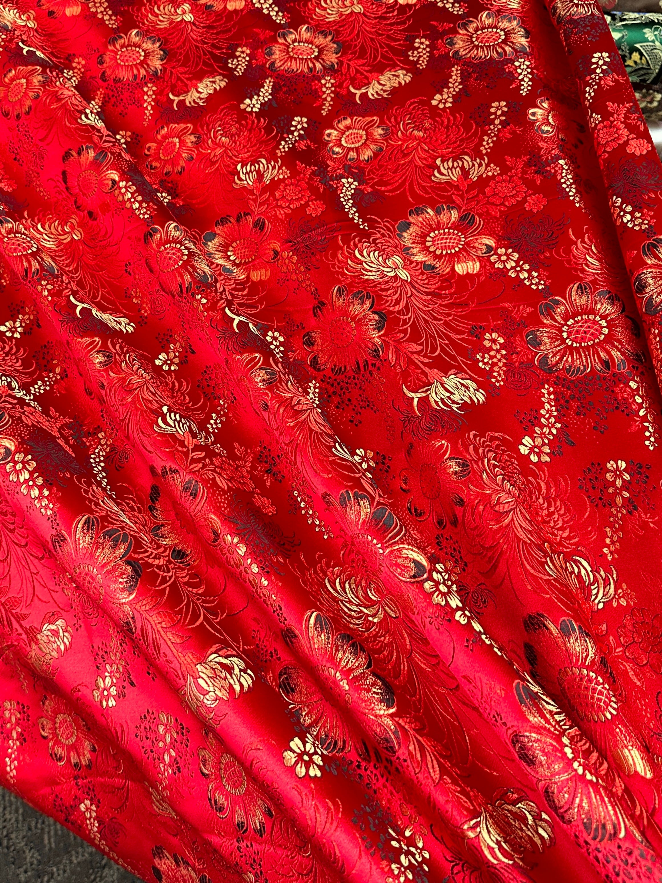 Red Chinese Embroidery Brocade, Embroidery Brocade for woman, Embroidery Brocade for bride, Embroidery Brocade in low price, dark red Embroidery Brocade, light red Embroidery Brocade, Embroidery Brocade on sale, traditional Embroidery Brocade 