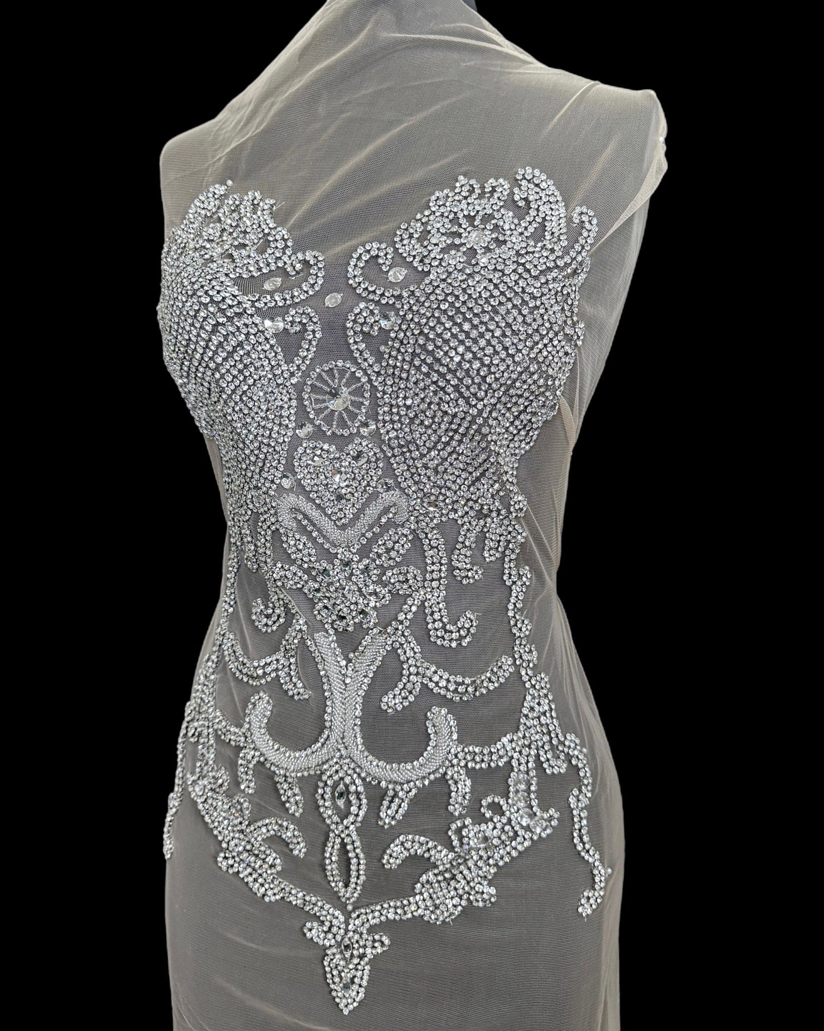 Lauren Silver Rhinestone Bodice Applique, silver rhinestone, dark silver rhinestone, light silver rhinestone, 