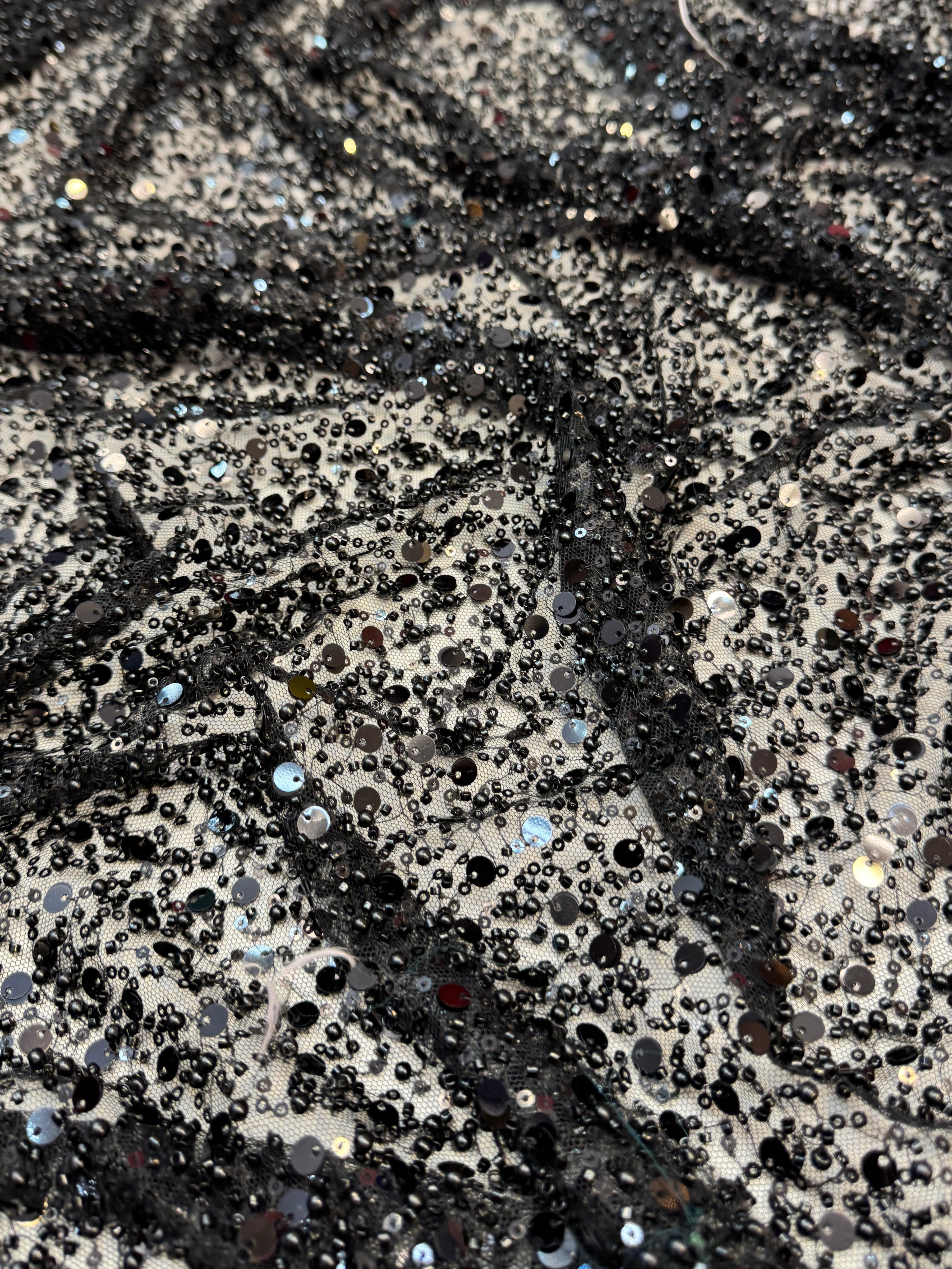 Black Beaded Sequin Pearl Embroidered Mesh Lace, Pearl Embroidered Lace, Sequin Mesh Lace, Beaded Lace Mesh, Pearl Lace Fabric, Embroidered Mesh Lace, Embellished Lace Fabric