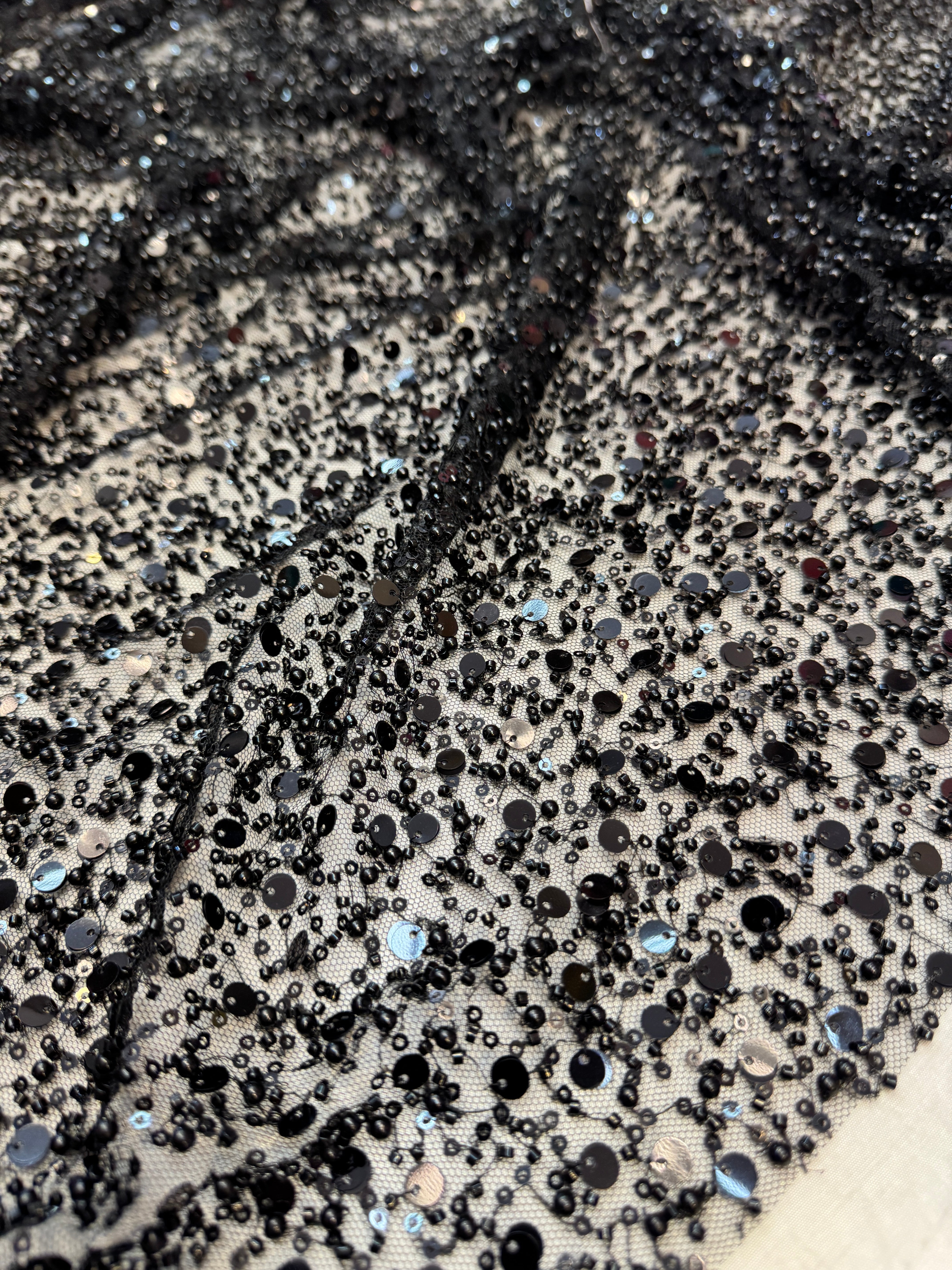 Black Beaded Sequin Pearl Embroidered Mesh Lace, Pearl Embroidered Lace, Sequin Mesh Lace, Beaded Lace Mesh, Pearl Lace Fabric, Embroidered Mesh Lace, Embellished Lace Fabric