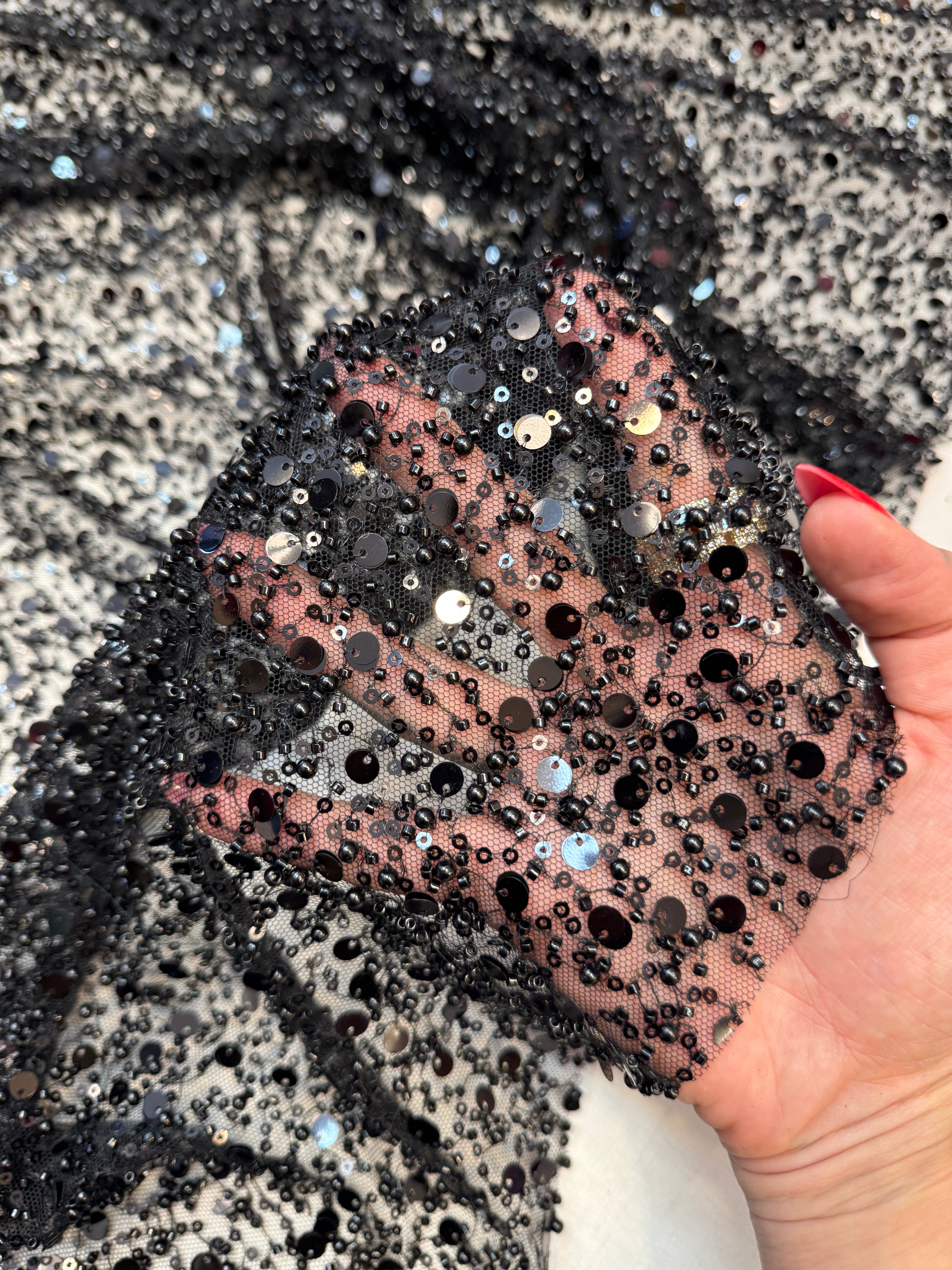 Black Beaded Sequin Pearl Embroidered Mesh Lace, Kiki Sewing Store, Kiki Luxury Fabric, Cheap Fabric Store, Kiki Textiles, Kiki Textile by the Yard, Kiki Textile USA