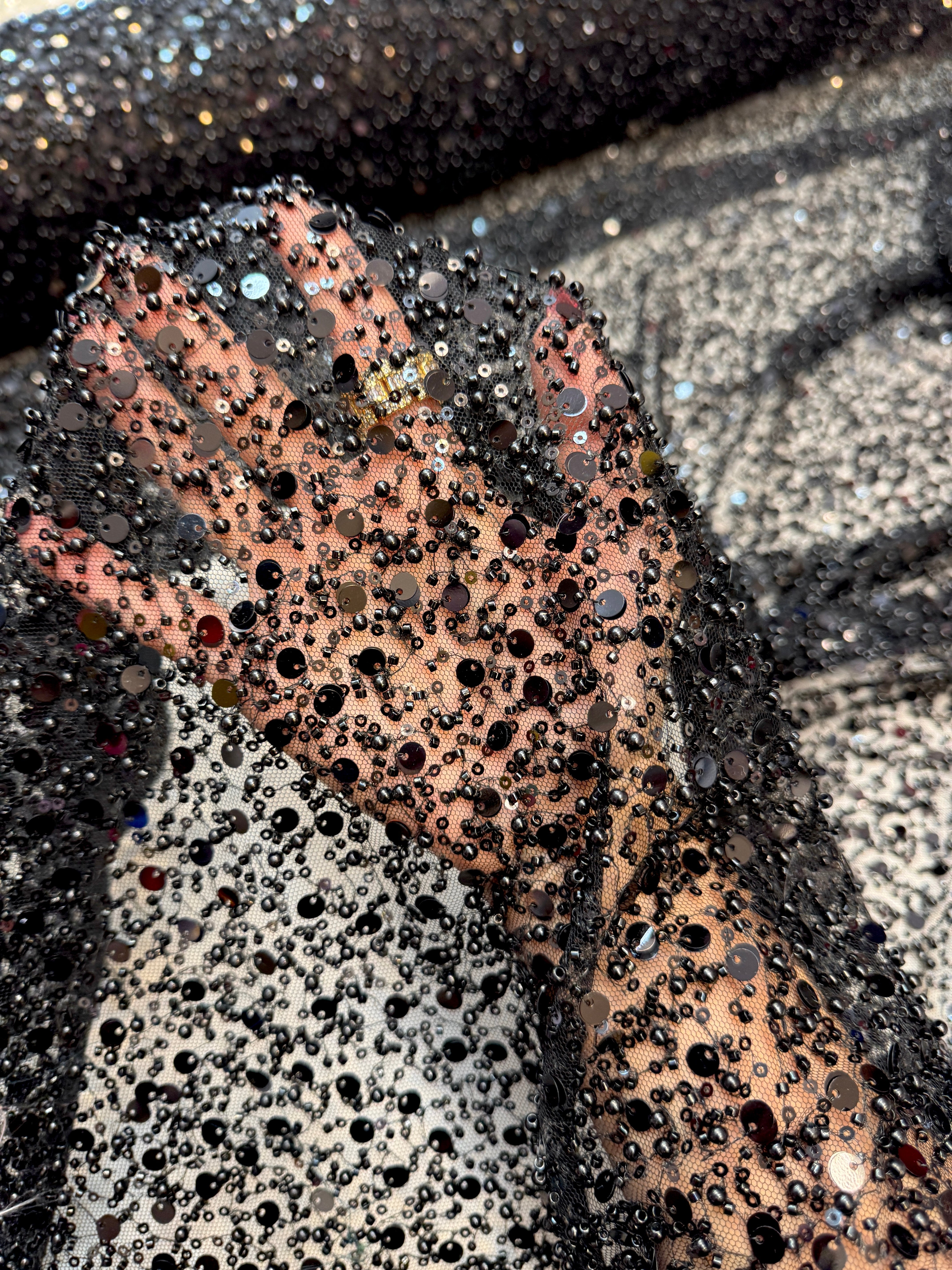 Black Beaded Sequin Pearl Embroidered Mesh Lace, Kiki Sewing Store, Kiki Luxury Fabric, Cheap Fabric Store, Kiki Textiles, Kiki Textile by the Yard, Kiki Textile USA