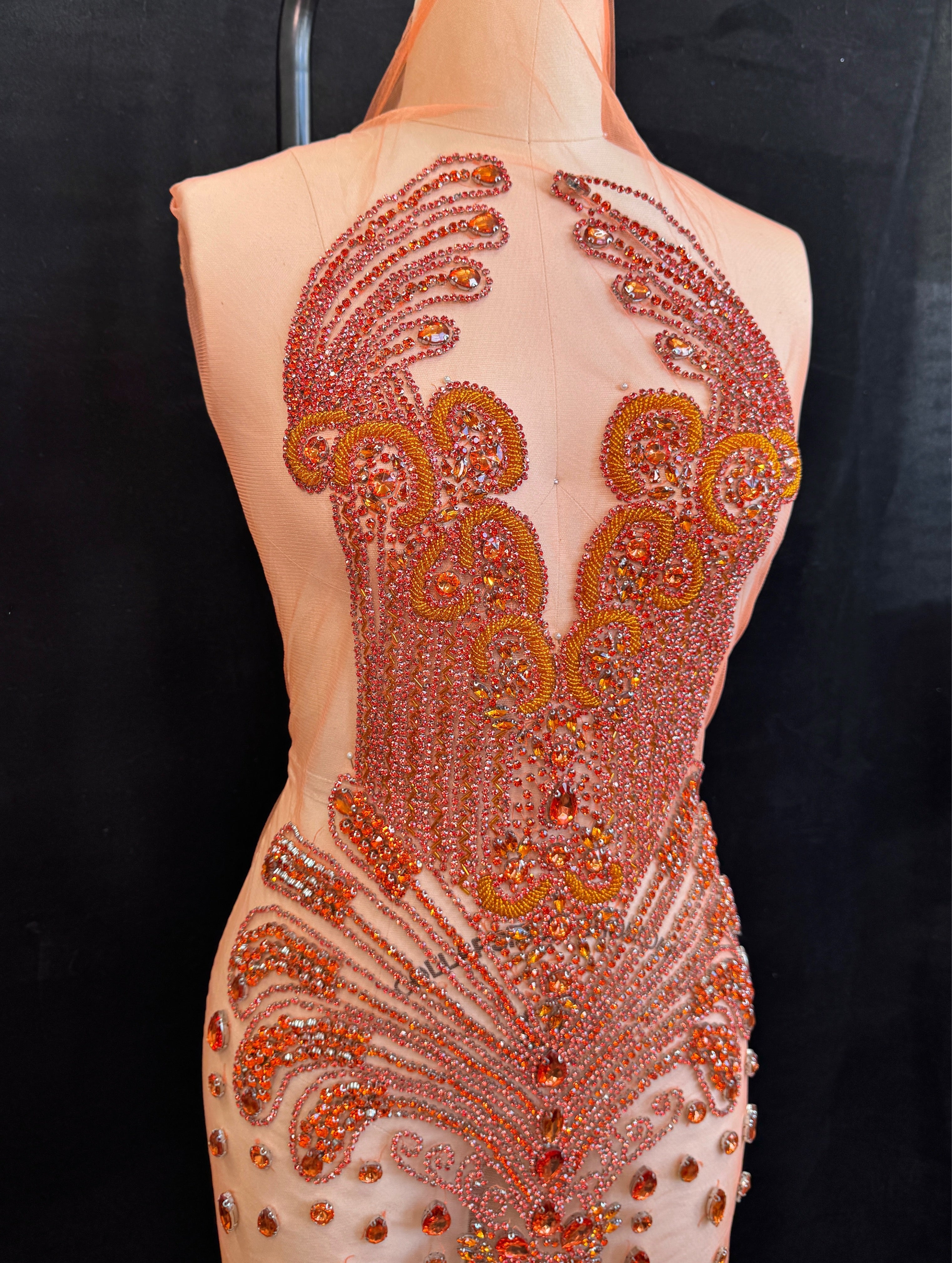 Tina Orange Rhinestone Bodice Applique, orange rhinestone, dark orange rhinestone, light orange rhinestone,  '