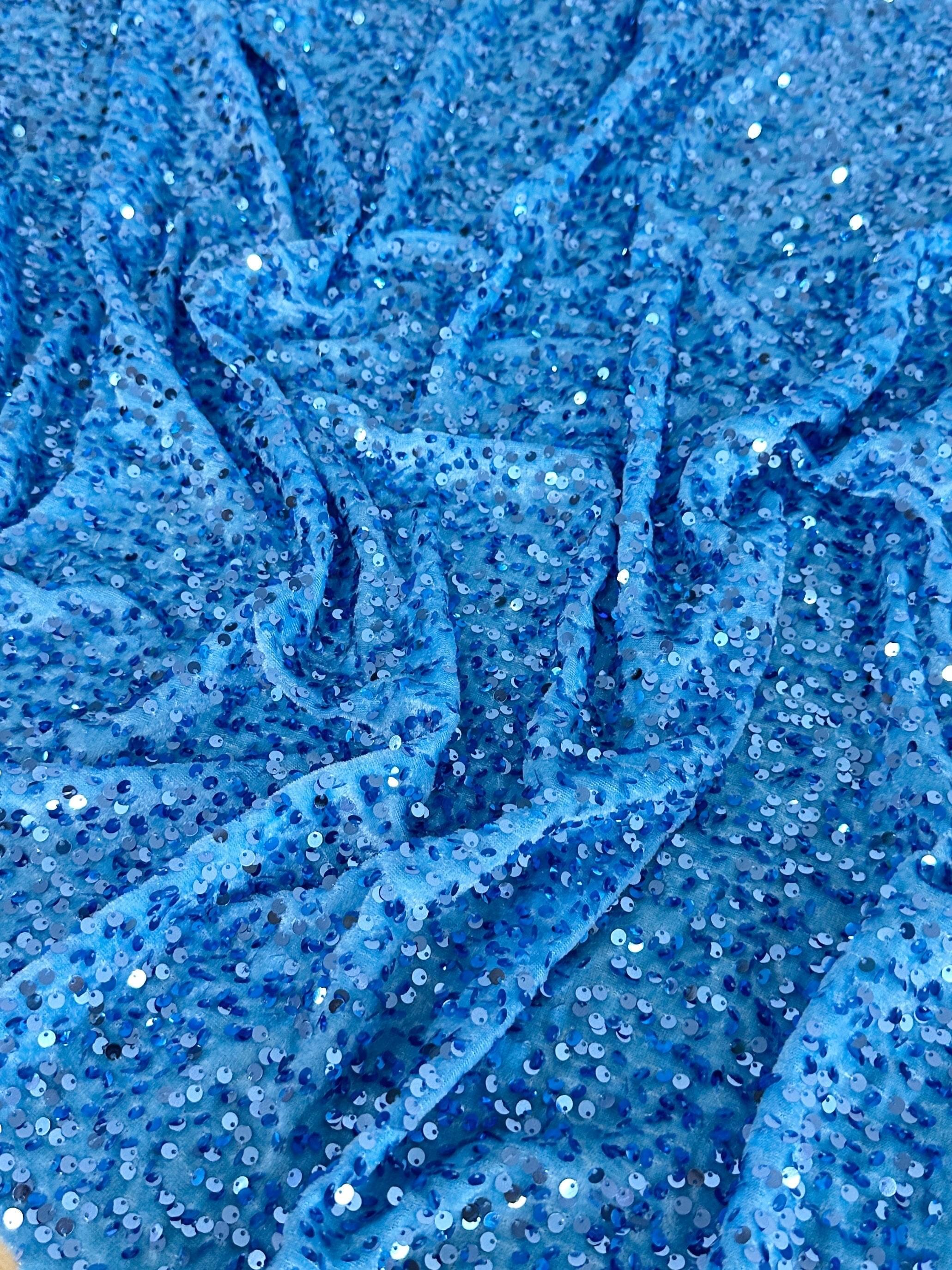  baby blue sequin on Velvet, velvet cloth, blue velvet, sequin stretch velvet, velvet for gown, stretch velvet, velvet fabric with sequin, solid velvet, light blue sequin fabric, sequin fabric for gown, 4 way stretch velvet