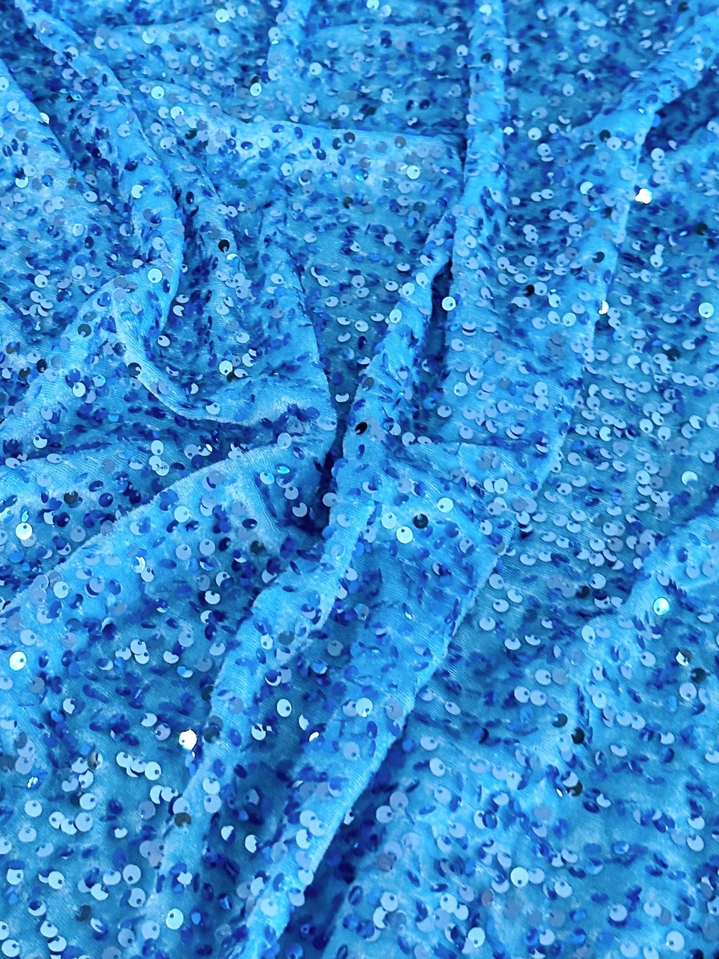  baby blue sequin on Velvet, velvet cloth, blue velvet, sequin stretch velvet, velvet for gown, stretch velvet, velvet fabric with sequin, solid velvet, light blue sequin fabric, sequin fabric for gown, 4 way stretch velvet