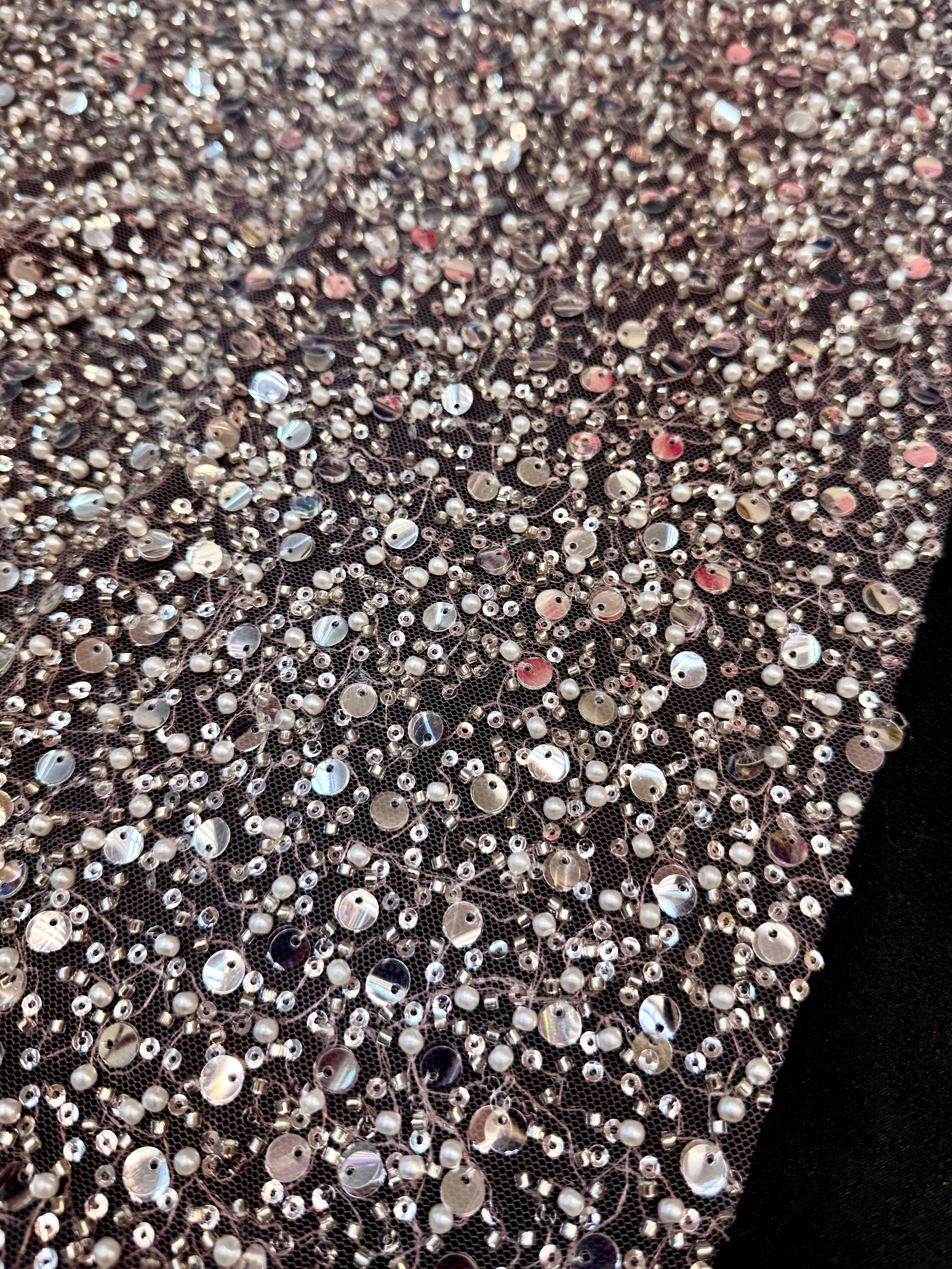 Powder Pink Beaded Sequin Pearl Embroidered Mesh Lace, Pearl Embroidered Lace, Sequin Mesh Lace, Beaded Lace Mesh, Pearl Lace Fabric, Embroidered Mesh Lace, Embellished Lace Fabric