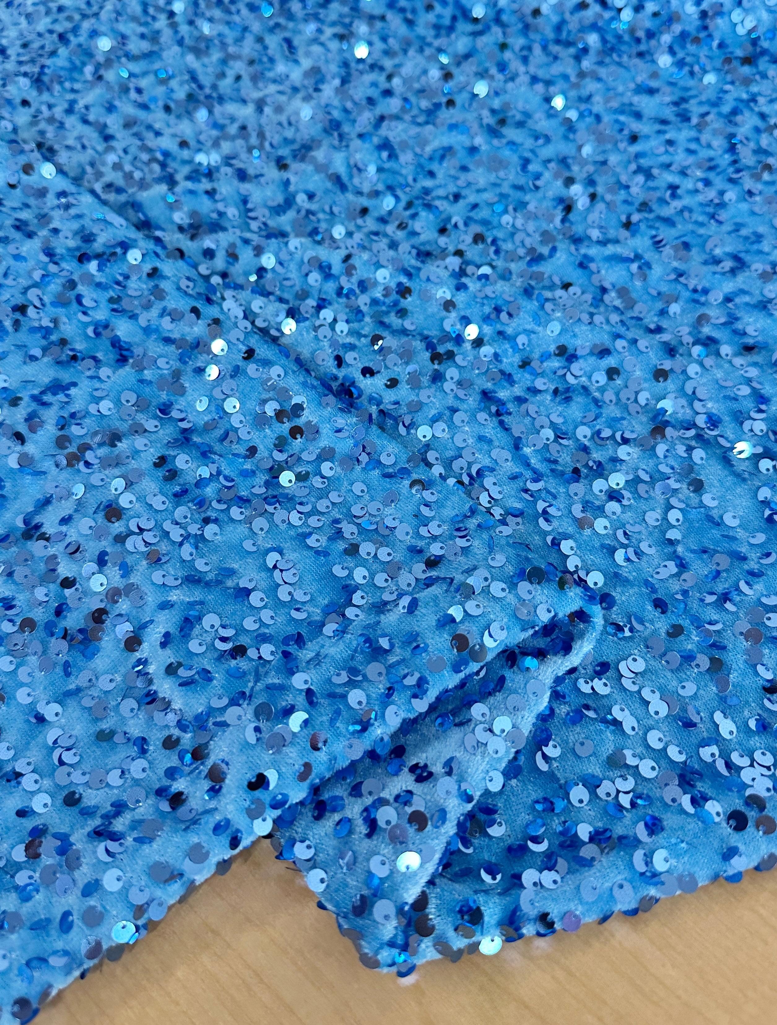  baby blue sequin on Velvet, velvet cloth, blue velvet, sequin stretch velvet, velvet for gown, stretch velvet, velvet fabric with sequin, solid velvet, light blue sequin fabric, sequin fabric for gown, 4 way stretch velvet