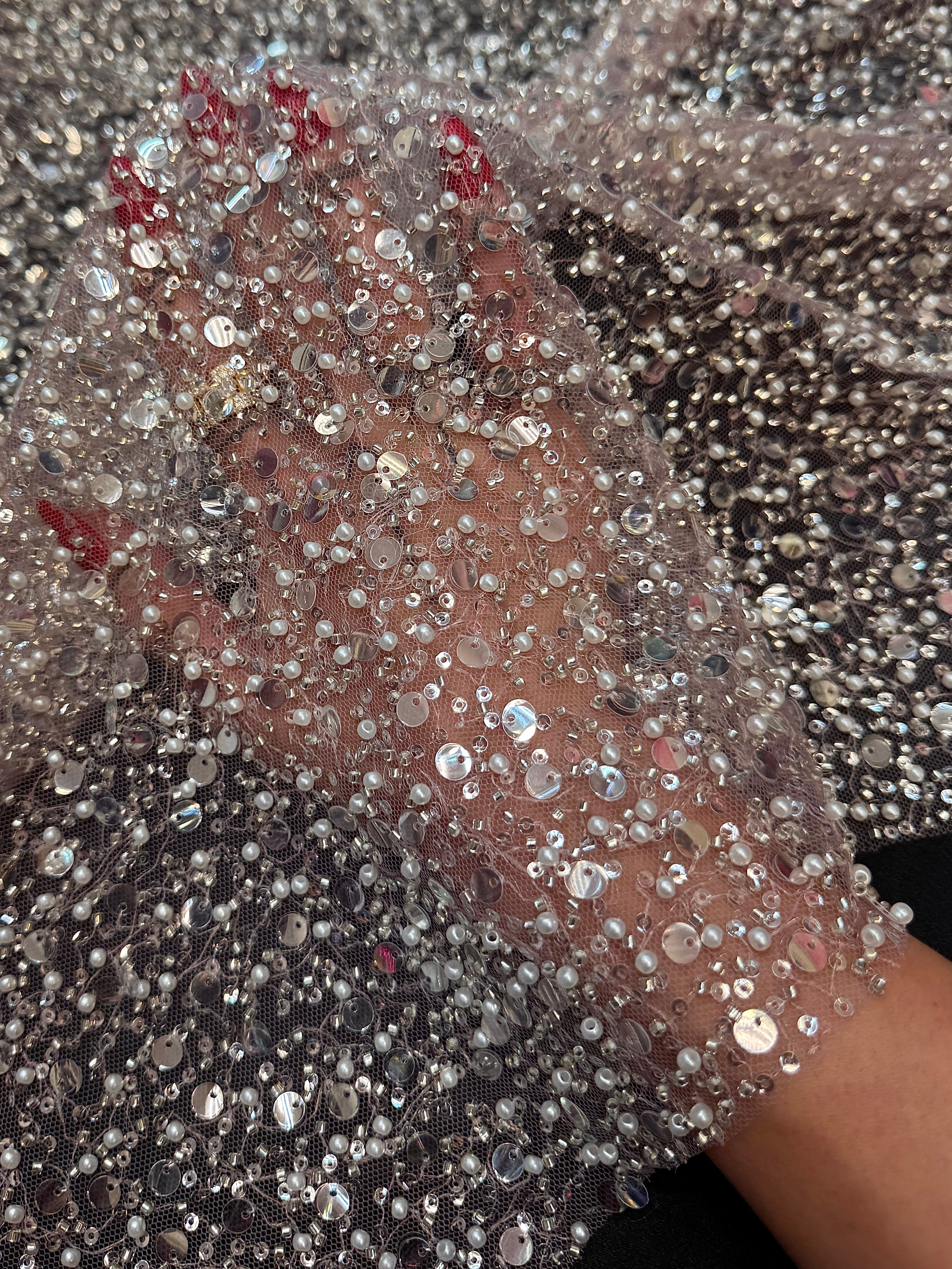 Powder Pink Beaded Sequin Pearl Embroidered Mesh Lace, Kiki Sewing Store, Kiki Luxury Fabric, Cheap Fabric Store, Kiki Textiles, Kiki Textile by the Yard, Kiki Textile USA