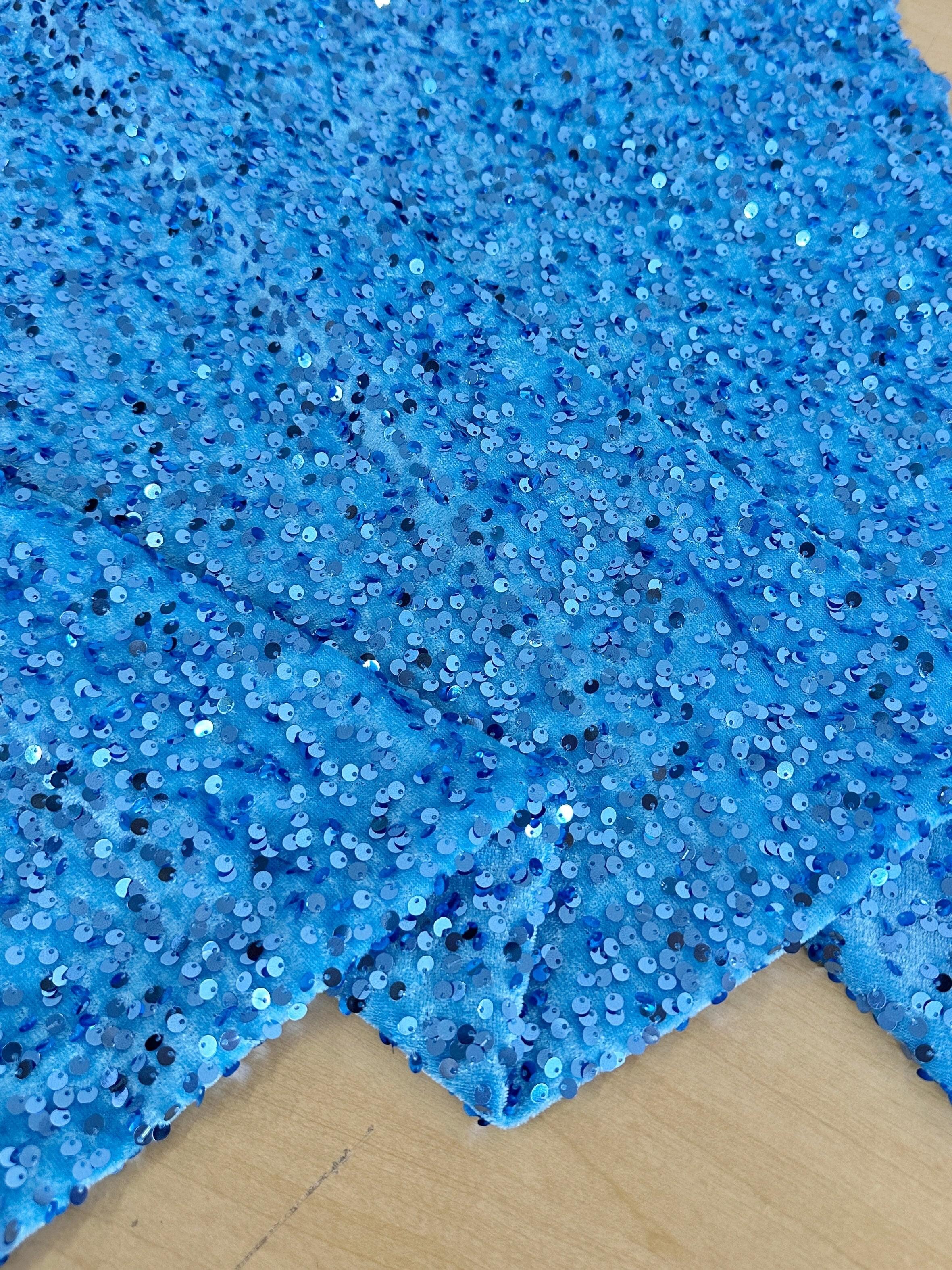  baby blue sequin on Velvet, velvet cloth, blue velvet, sequin stretch velvet, velvet for gown, stretch velvet, velvet fabric with sequin, solid velvet, light blue sequin fabric, sequin fabric for gown, 4 way stretch velvet