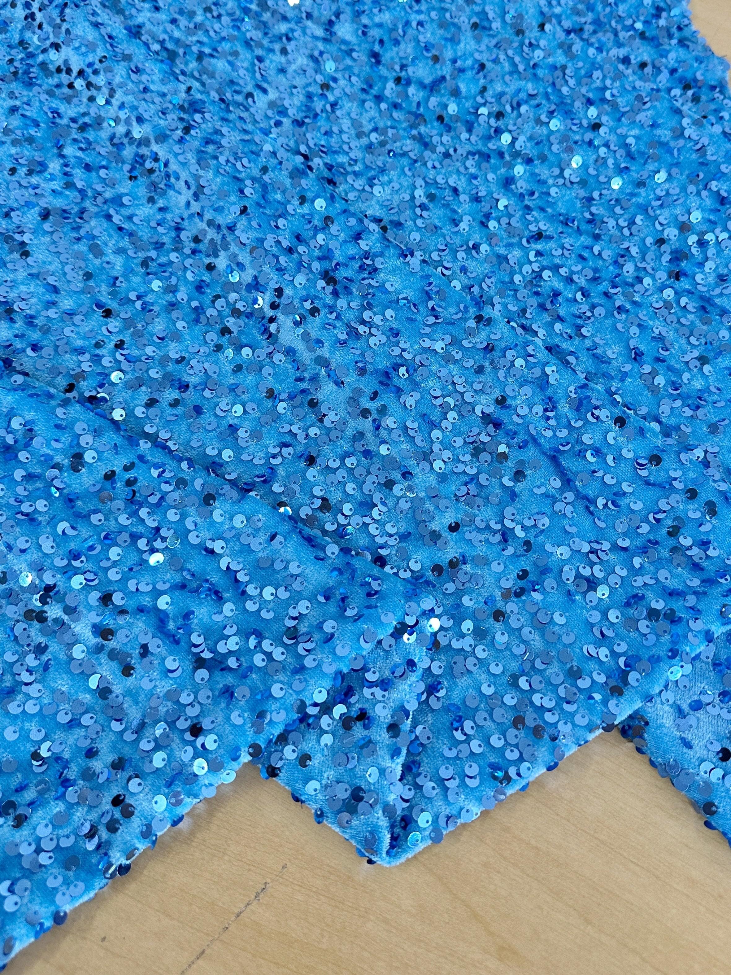  baby blue sequin on Velvet, velvet cloth, blue velvet, sequin stretch velvet, velvet for gown, stretch velvet, velvet fabric with sequin, solid velvet, light blue sequin fabric, sequin fabric for gown, 4 way stretch velvet