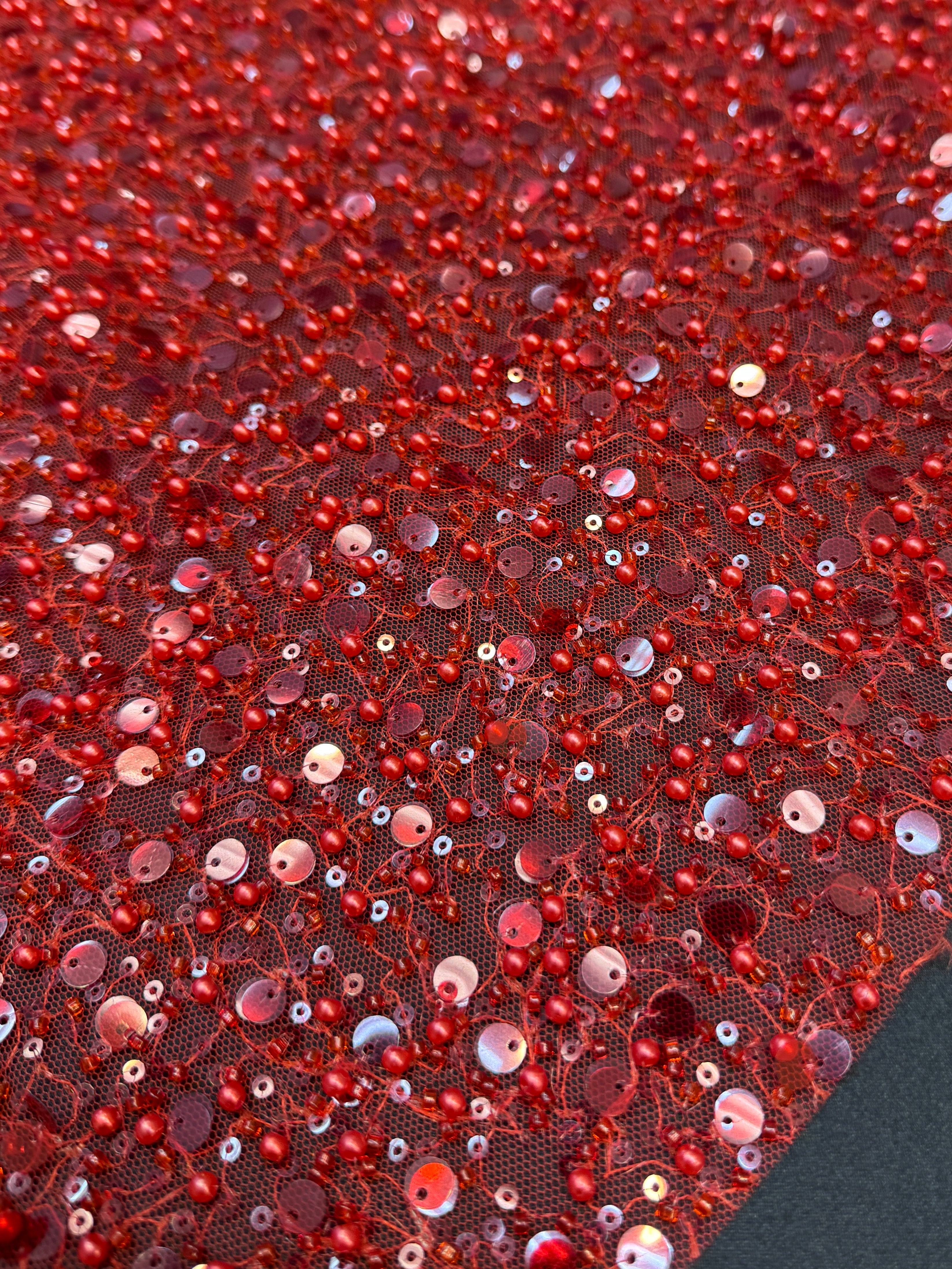Red Beaded Sequin Pearl Embroidered Mesh Lace, Pearl Embroidered Lace, Sequin Mesh Lace, Beaded Lace Mesh, Pearl Lace Fabric, Embroidered Mesh Lace, Embellished Lace Fabric
