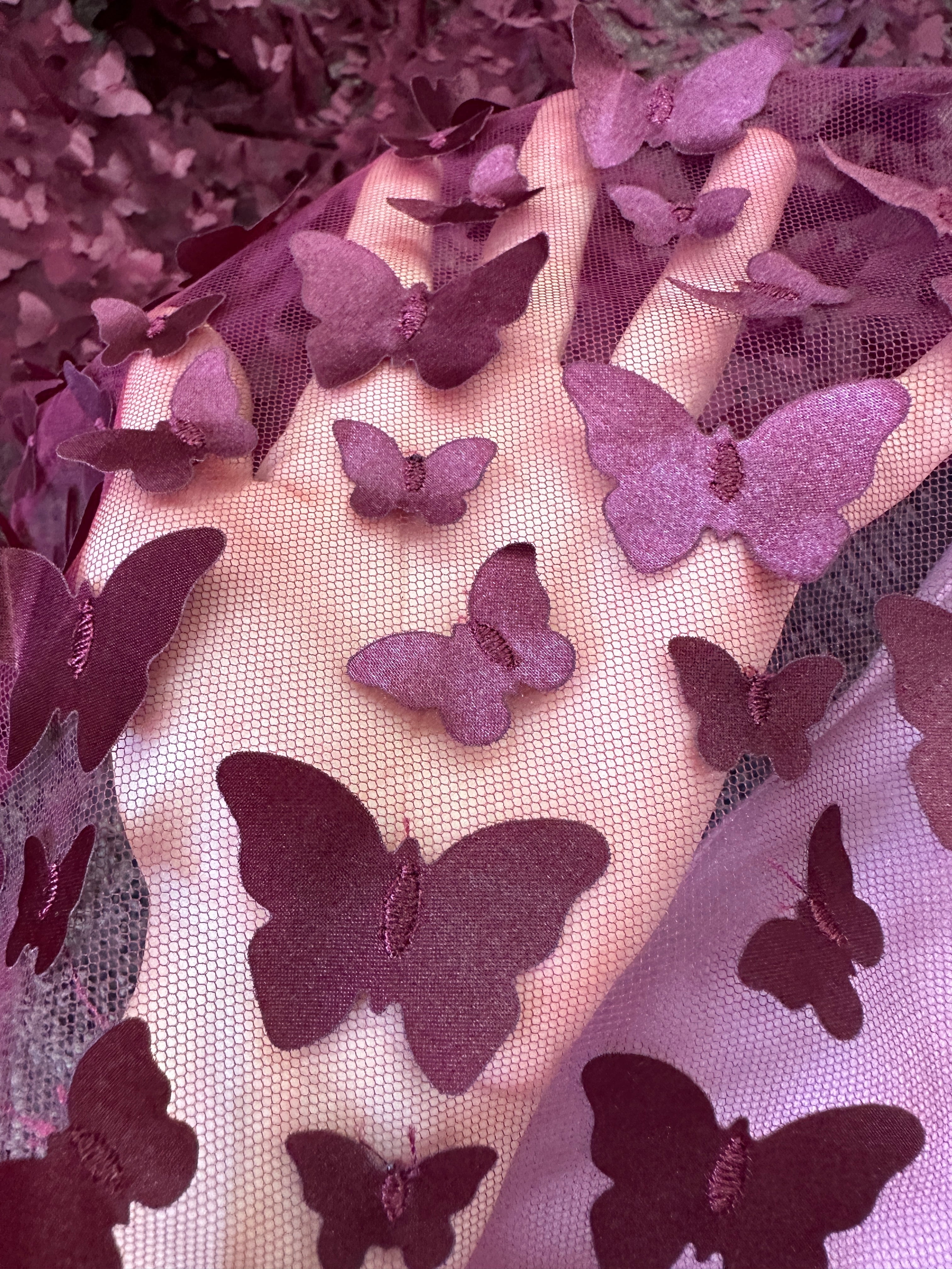burgundy 3D Butterfly Lace, maroon Butterfly Tulle By The Yard, light red Tulle Lace Fabric, Dress Fabric, Bridal Lace Fabric, premium lace fabric, lace fabric on discount, lace fabric in low price, buy lace fabric online, lace fabric on sale