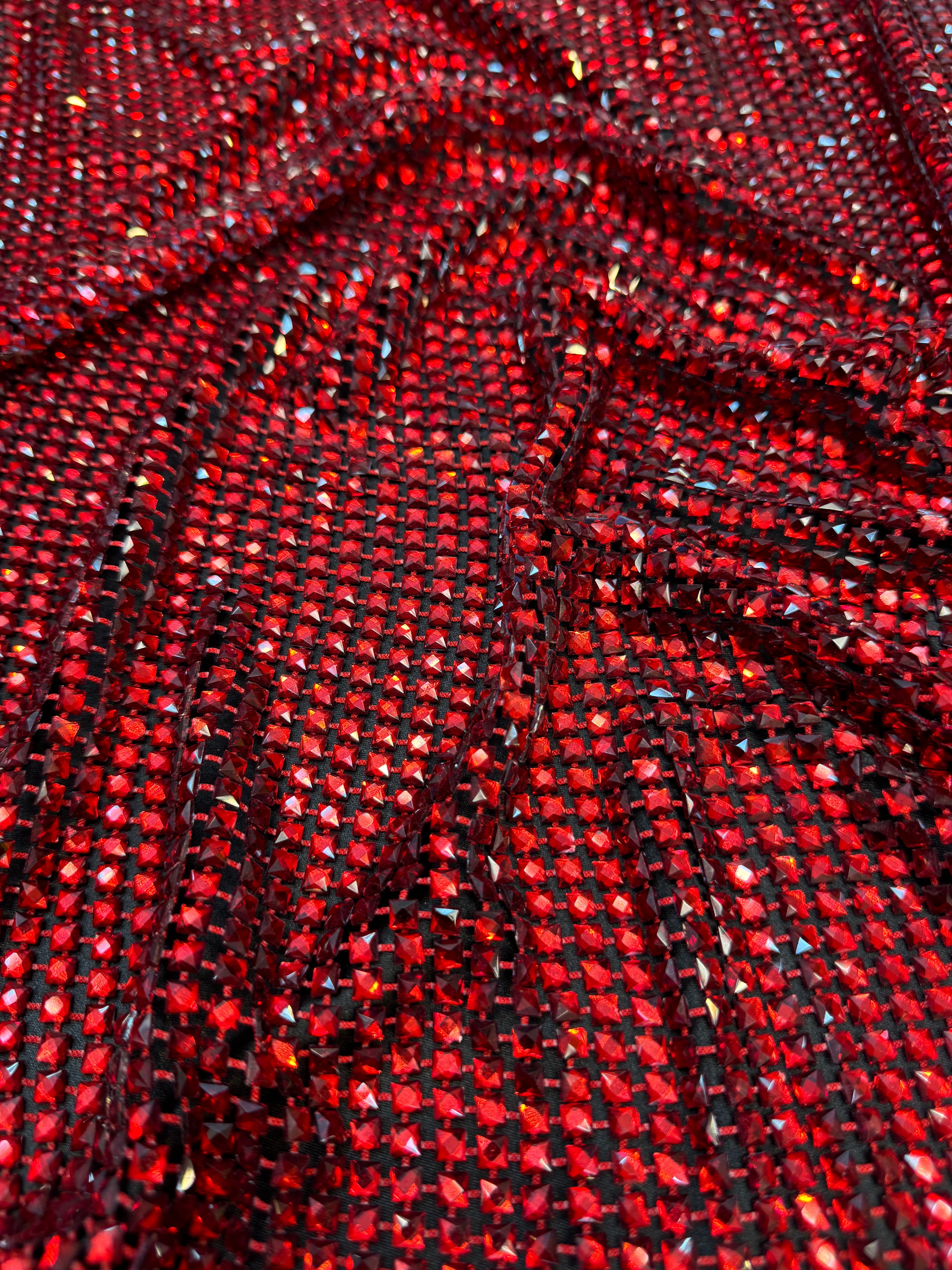 Red Luxury Rhinestone Mesh, Rhinestone Mesh Fabric, Crystal Mesh Fabric, Beaded Mesh Fabric, Embellished Mesh Fabric, Sequin Mesh Fabric, Sparkle Mesh Fabric