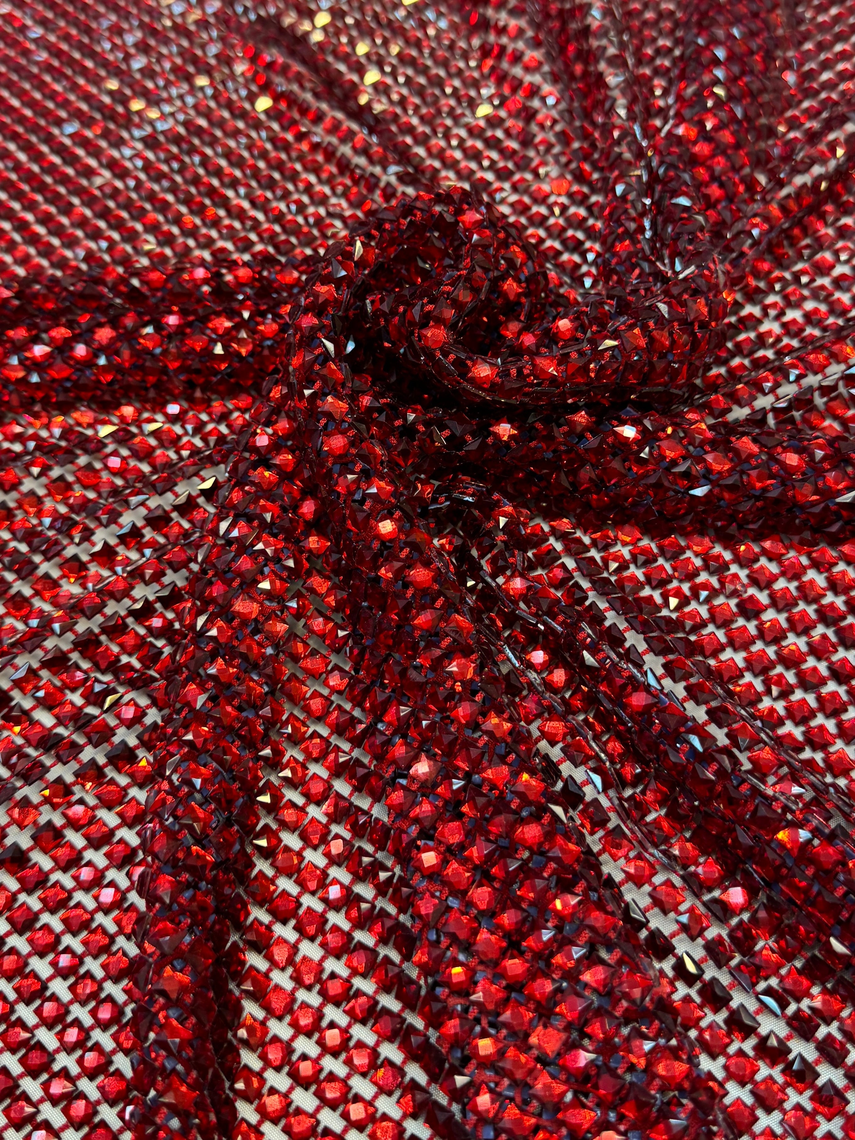 Red Luxury Rhinestone Mesh, Rhinestone Mesh Fabric, Crystal Mesh Fabric, Beaded Mesh Fabric, Embellished Mesh Fabric, Sequin Mesh Fabric, Sparkle Mesh Fabric