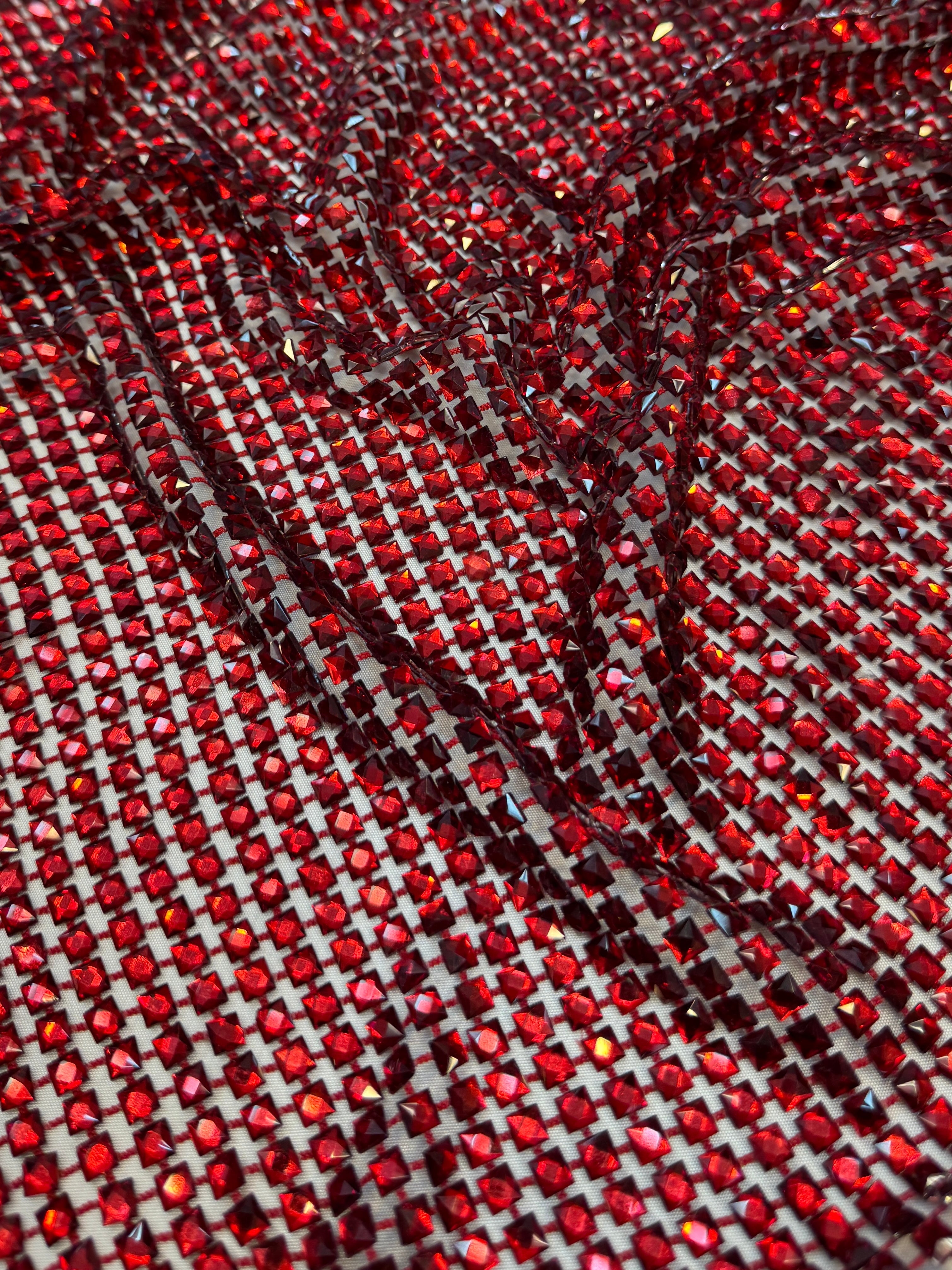Red Luxury Rhinestone Mesh, Rhinestone Mesh Fabric, Crystal Mesh Fabric, Beaded Mesh Fabric, Embellished Mesh Fabric, Sequin Mesh Fabric, Sparkle Mesh Fabric
