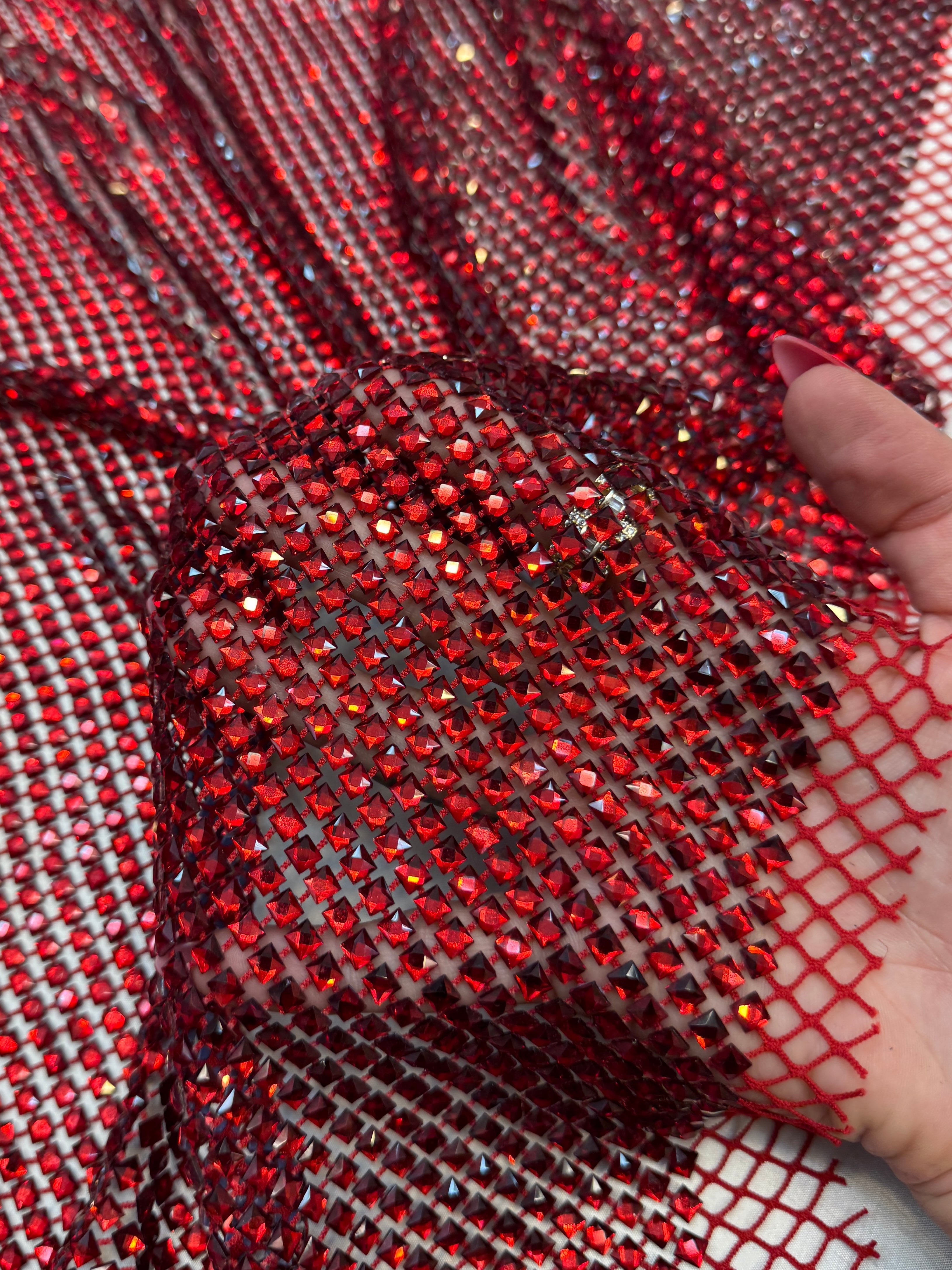 Red Luxury Rhinestone Mesh, Kiki Sewing Store, Kiki Luxury Fabric, Cheap Fabric Store, Kiki Textiles, Kiki Textile by the Yard, Kiki Textile USA