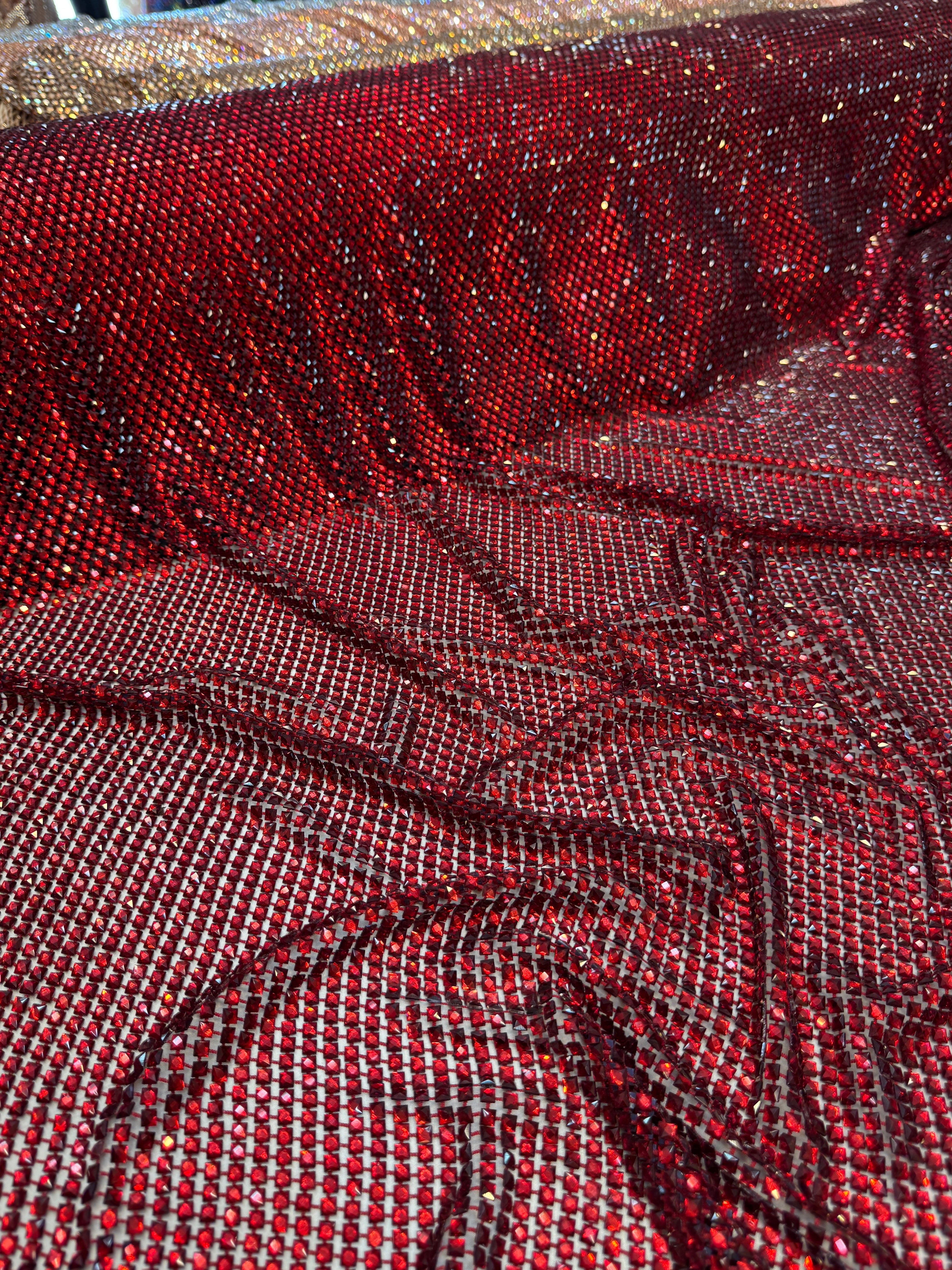 Red Luxury Rhinestone Mesh, Kiki Sewing Store, Kiki Luxury Fabric, Cheap Fabric Store, Kiki Textiles, Kiki Textile by the Yard, Kiki Textile USA