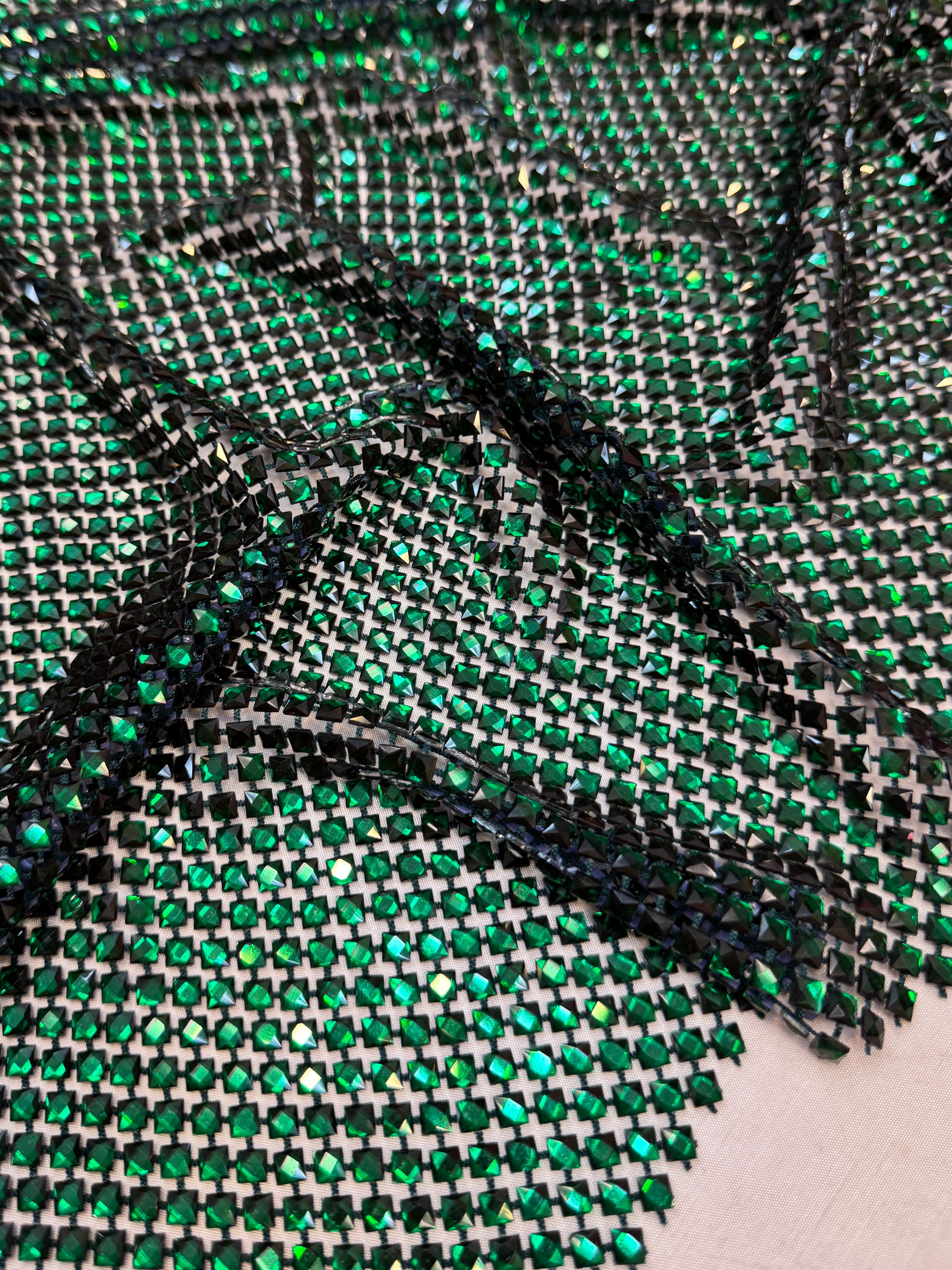 Emerald Green Luxury Rhinestone Mesh, Rhinestone Mesh Fabric, Crystal Mesh Fabric, Beaded Mesh Fabric, Embellished Mesh Fabric, Sequin Mesh Fabric, Sparkle Mesh Fabric