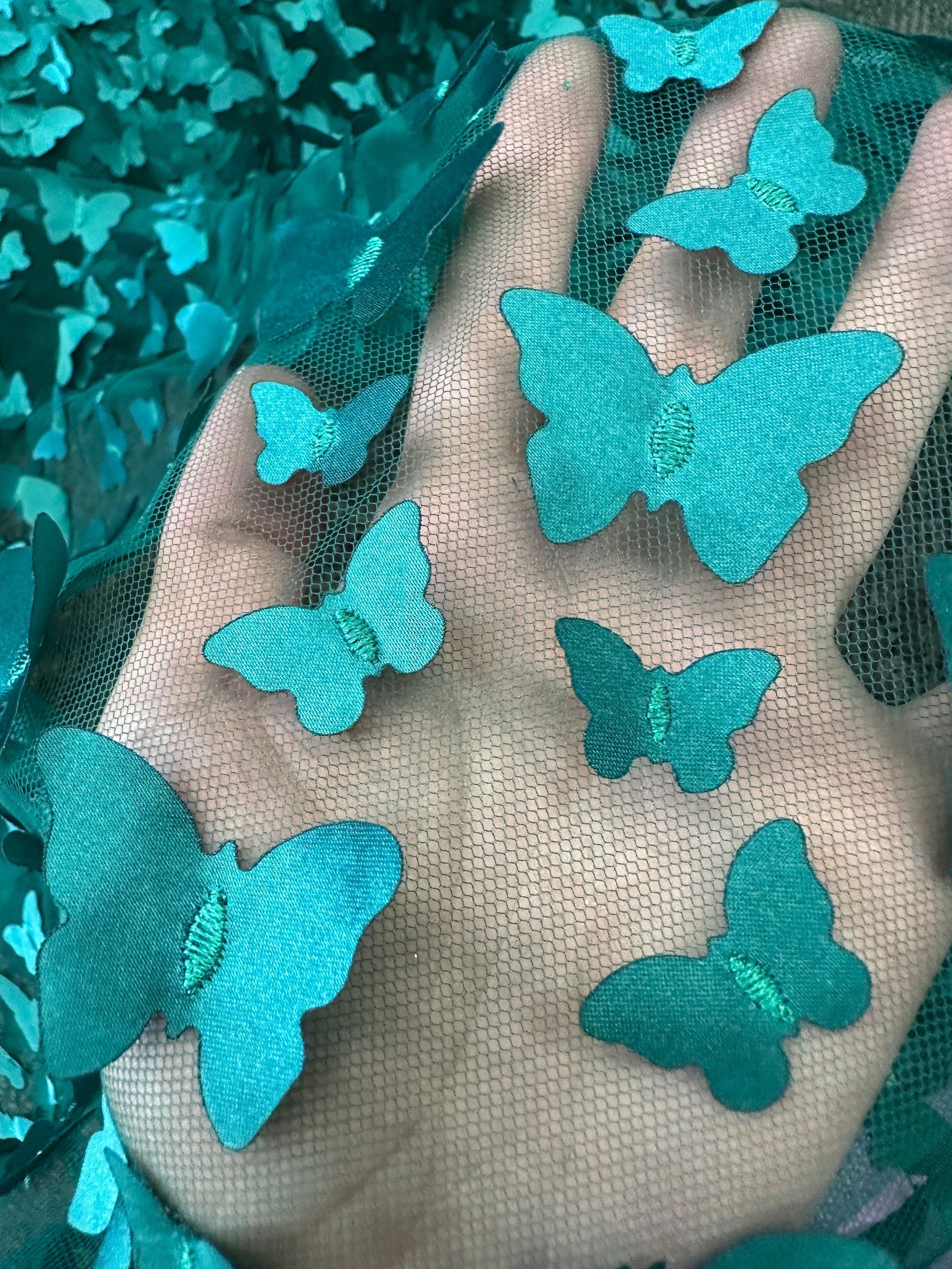 teal blue 3D Butterfly Lace, blue Butterfly Tulle By The Yard, light blue Tulle Lace Fabric, Dress Fabric, Bridal Lace Fabric, premium lace fabric, lace fabric on discount, lace fabric in low price, buy lace fabric online, lace fabric on sale