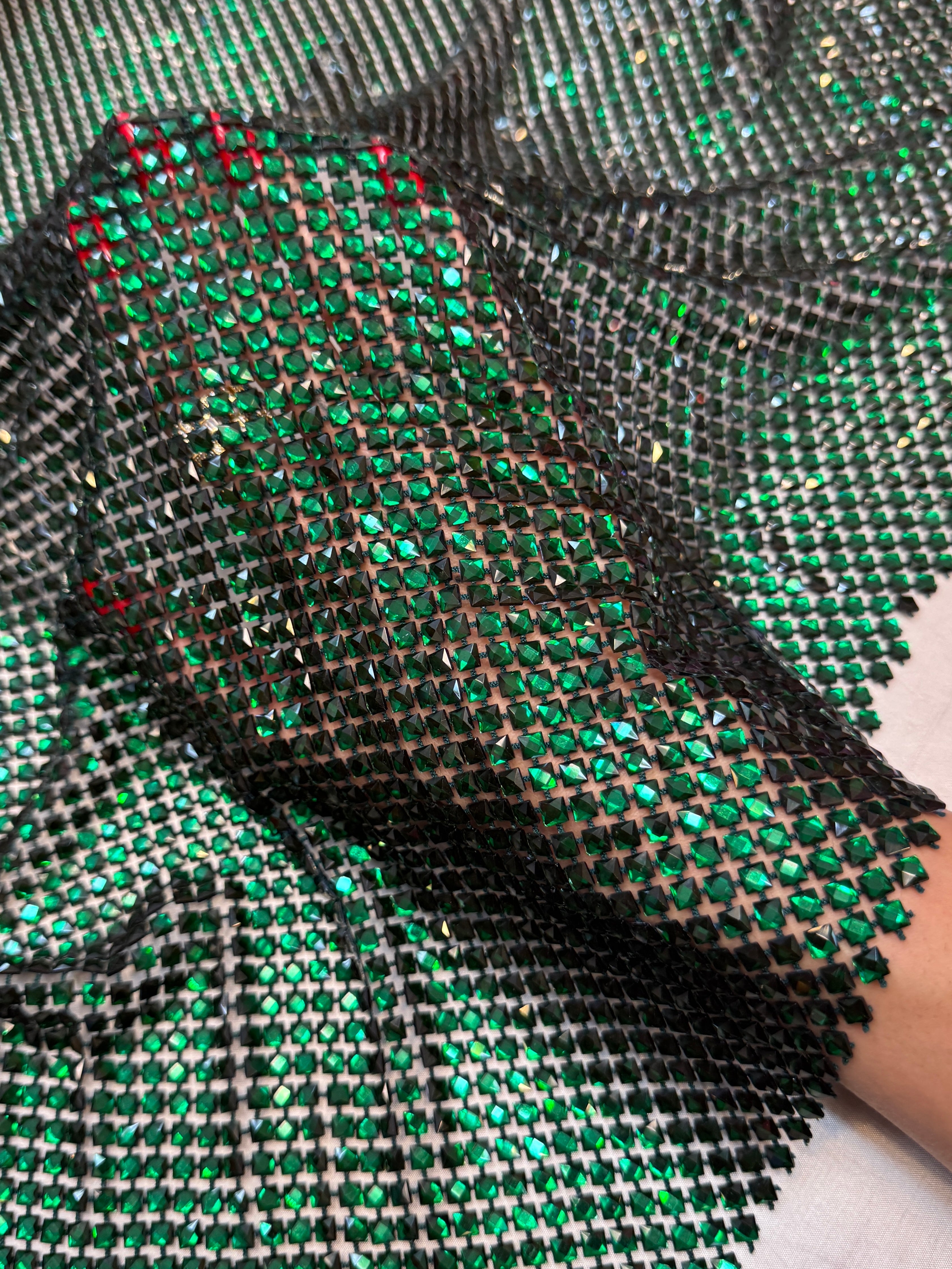 Emerald Green Luxury Rhinestone Mesh, Kiki Sewing Store, Kiki Luxury Fabric, Cheap Fabric Store, Kiki Textiles, Kiki Textile by the Yard, Kiki Textile USA