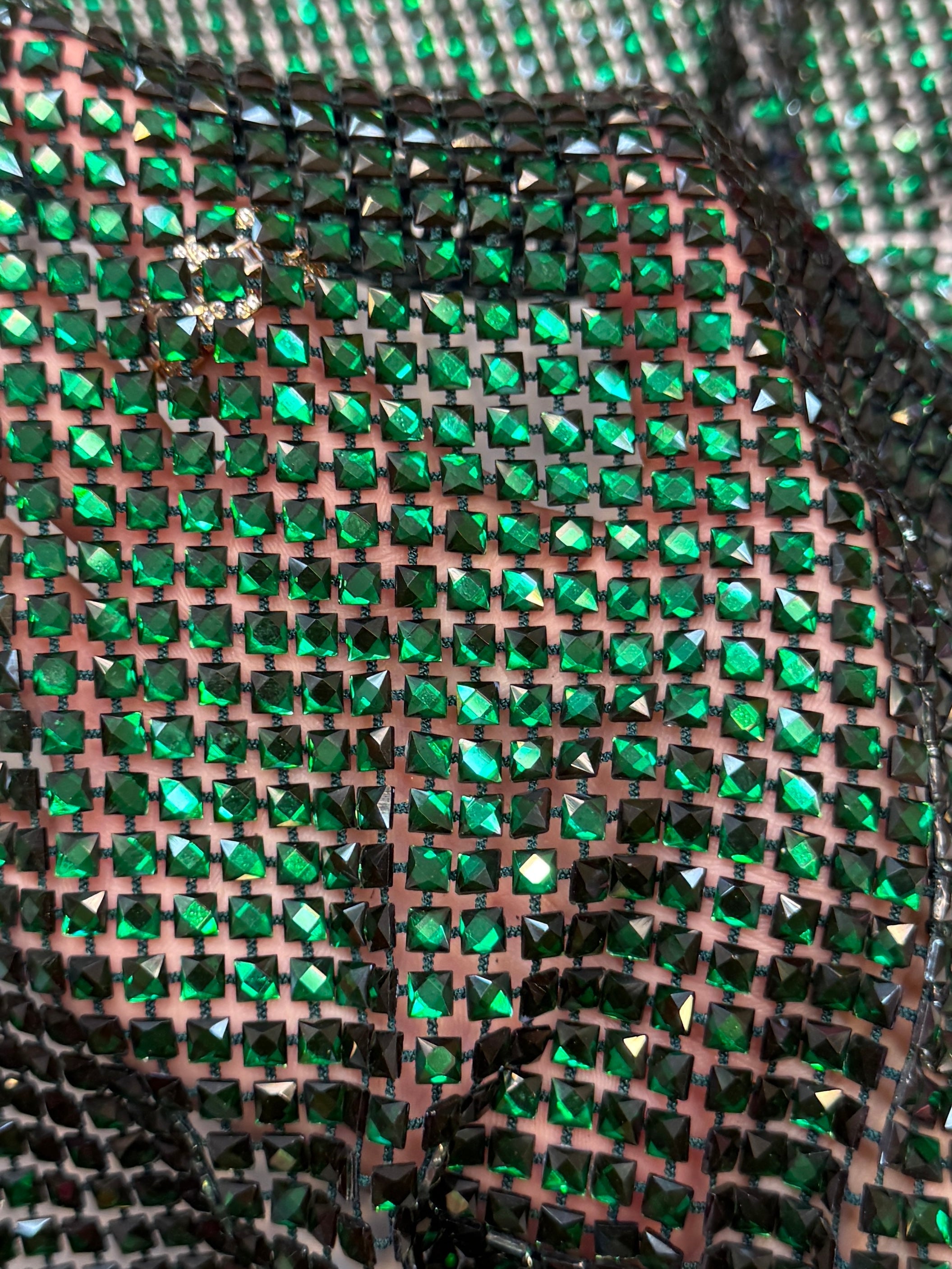 Emerald Green Luxury Rhinestone Mesh, Kiki Sewing Store, Kiki Luxury Fabric, Cheap Fabric Store, Kiki Textiles, Kiki Textile by the Yard, Kiki Textile USA