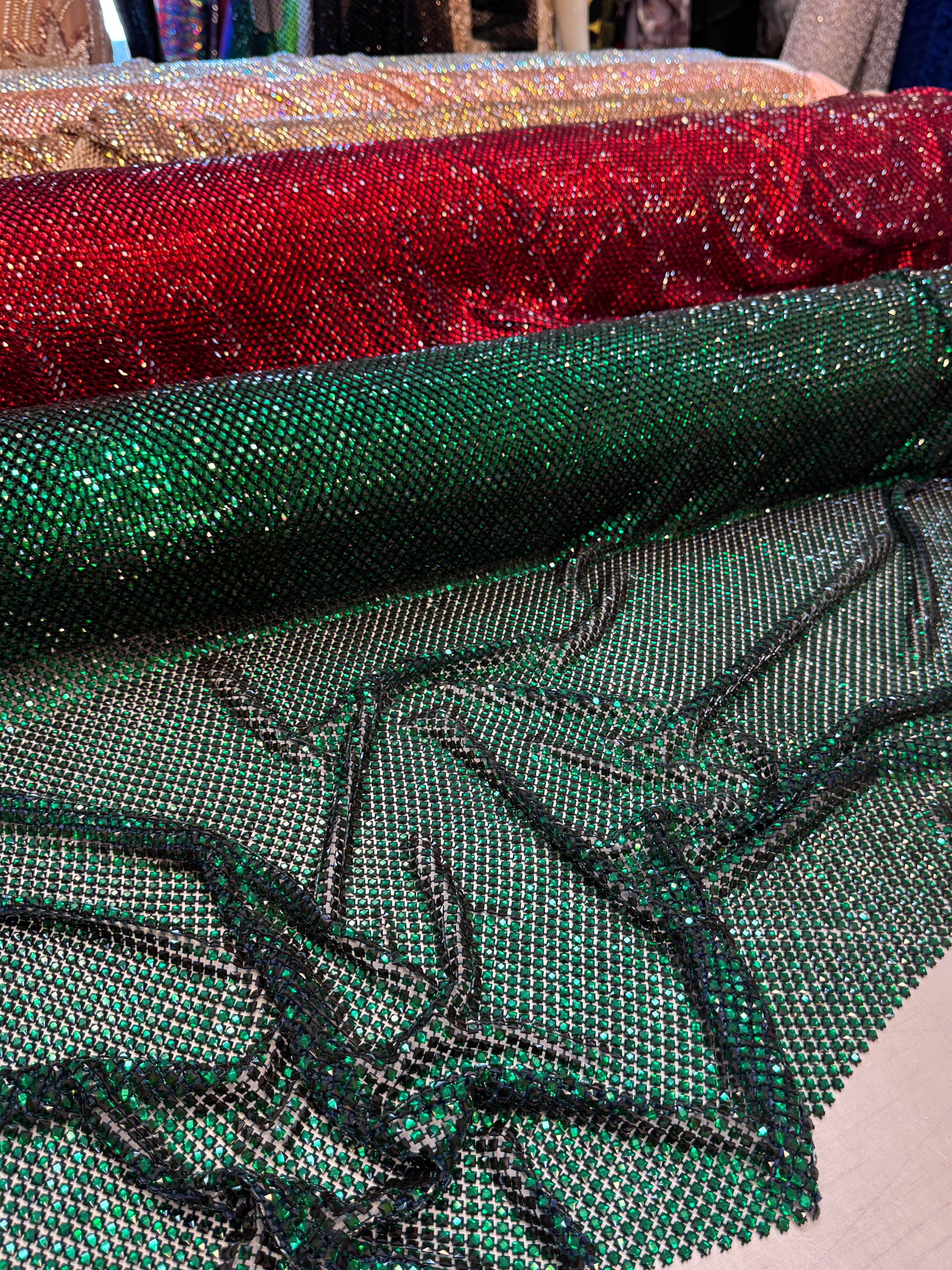 Emerald Green Luxury Rhinestone Mesh, Rhinestone Mesh Fabric, Crystal Mesh Fabric, Beaded Mesh Fabric, Embellished Mesh Fabric, Sequin Mesh Fabric, Sparkle Mesh Fabric