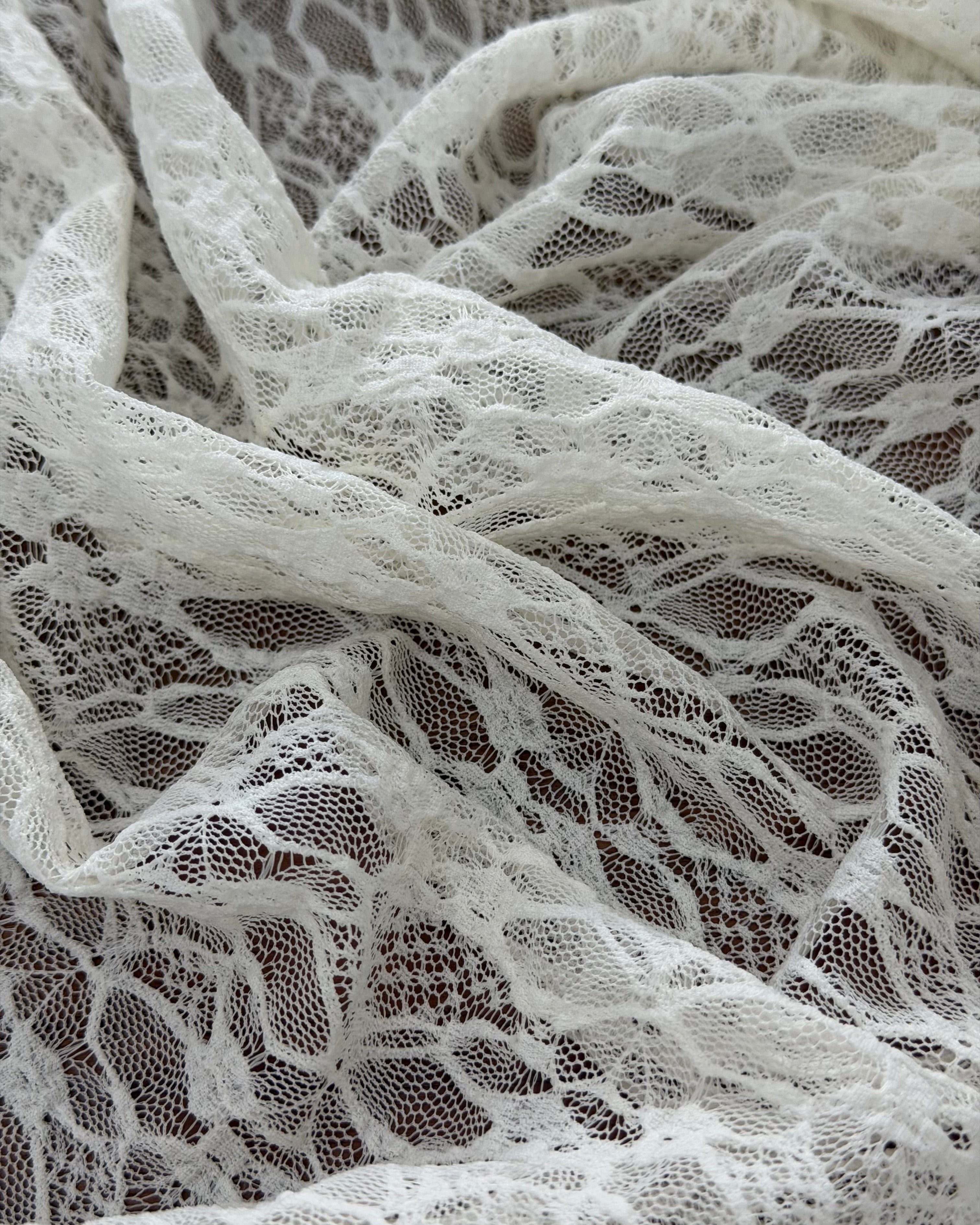 Ivory Whisper Vine Stretch Chantilly Lace, Vine Lace Fabric, Stretch Lace Fabric, Sheer Lace Fabric, Eyelash Lace Fabric, Scalloped Lace Fabric, Floral Lace Fabric