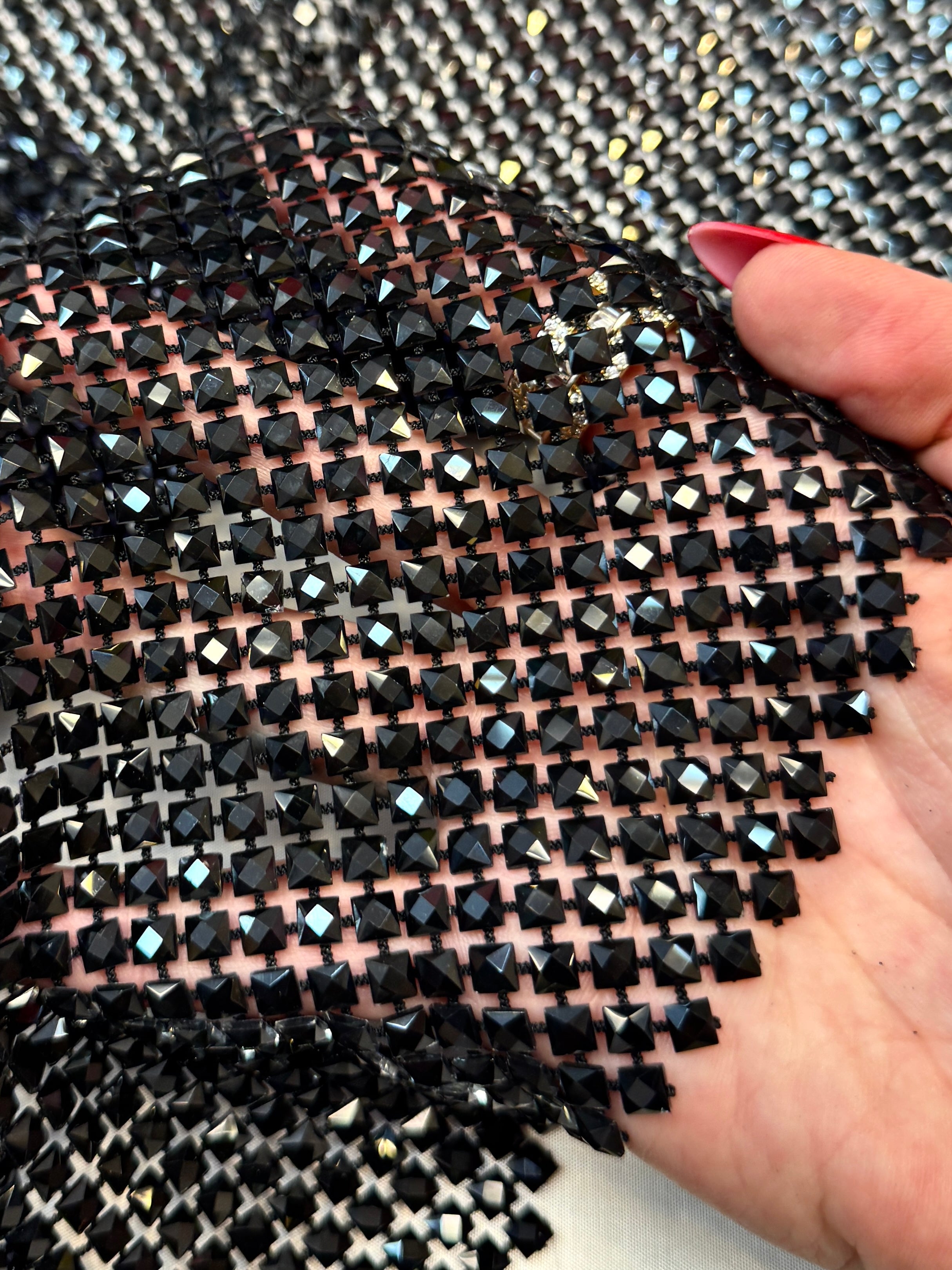 Black Luxury Rhinestone Mesh, Rhinestone Mesh Fabric, Crystal Mesh Fabric, Beaded Mesh Fabric, Embellished Mesh Fabric, Sequin Mesh Fabric, Sparkle Mesh Fabric