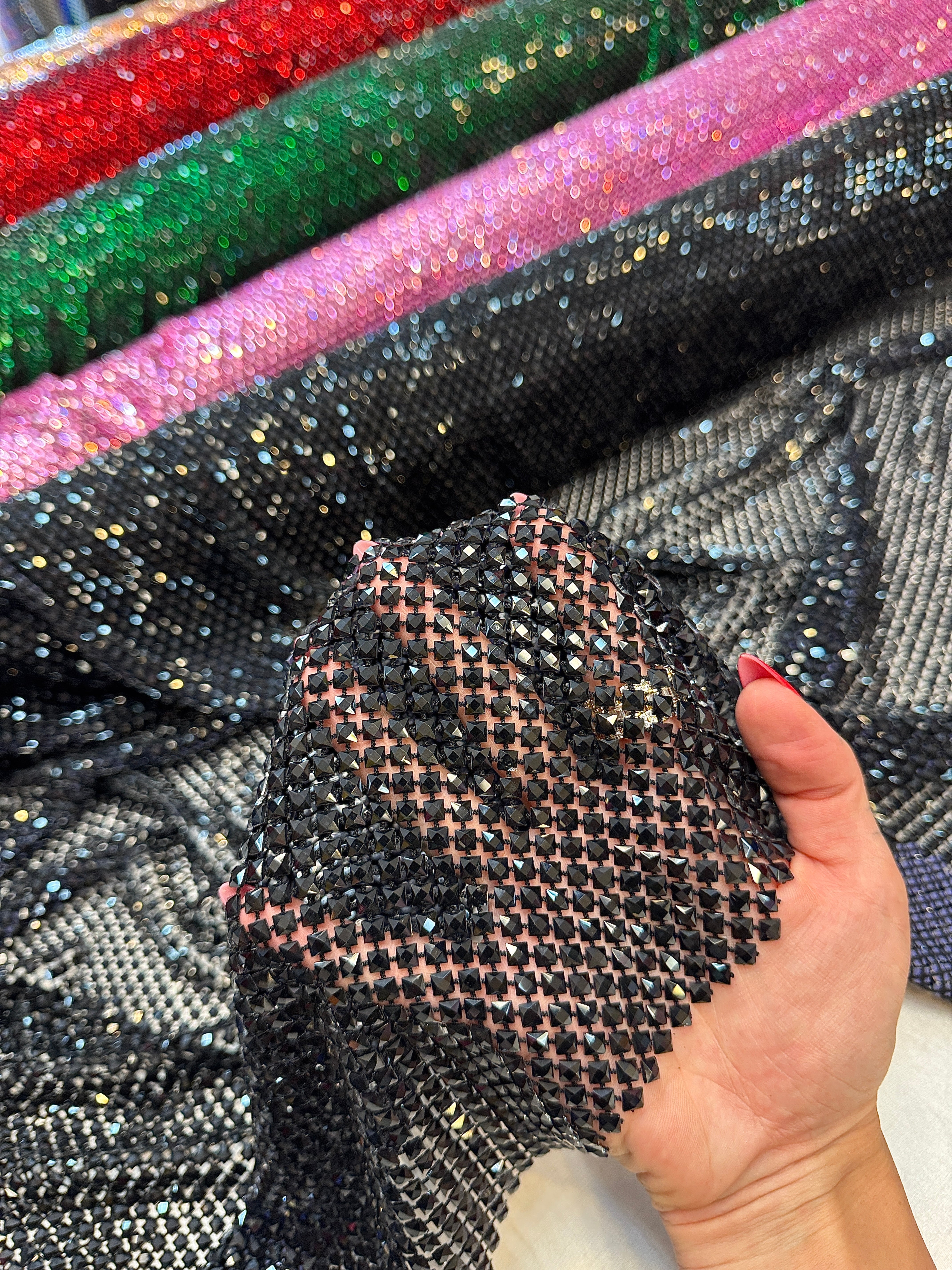 Black Luxury Rhinestone Mesh, Kiki Sewing Store, Luxury Fabric, Cheap Fabric Store, Kiki Textiles, Textile by the Yard, Los Angeles Fabrics