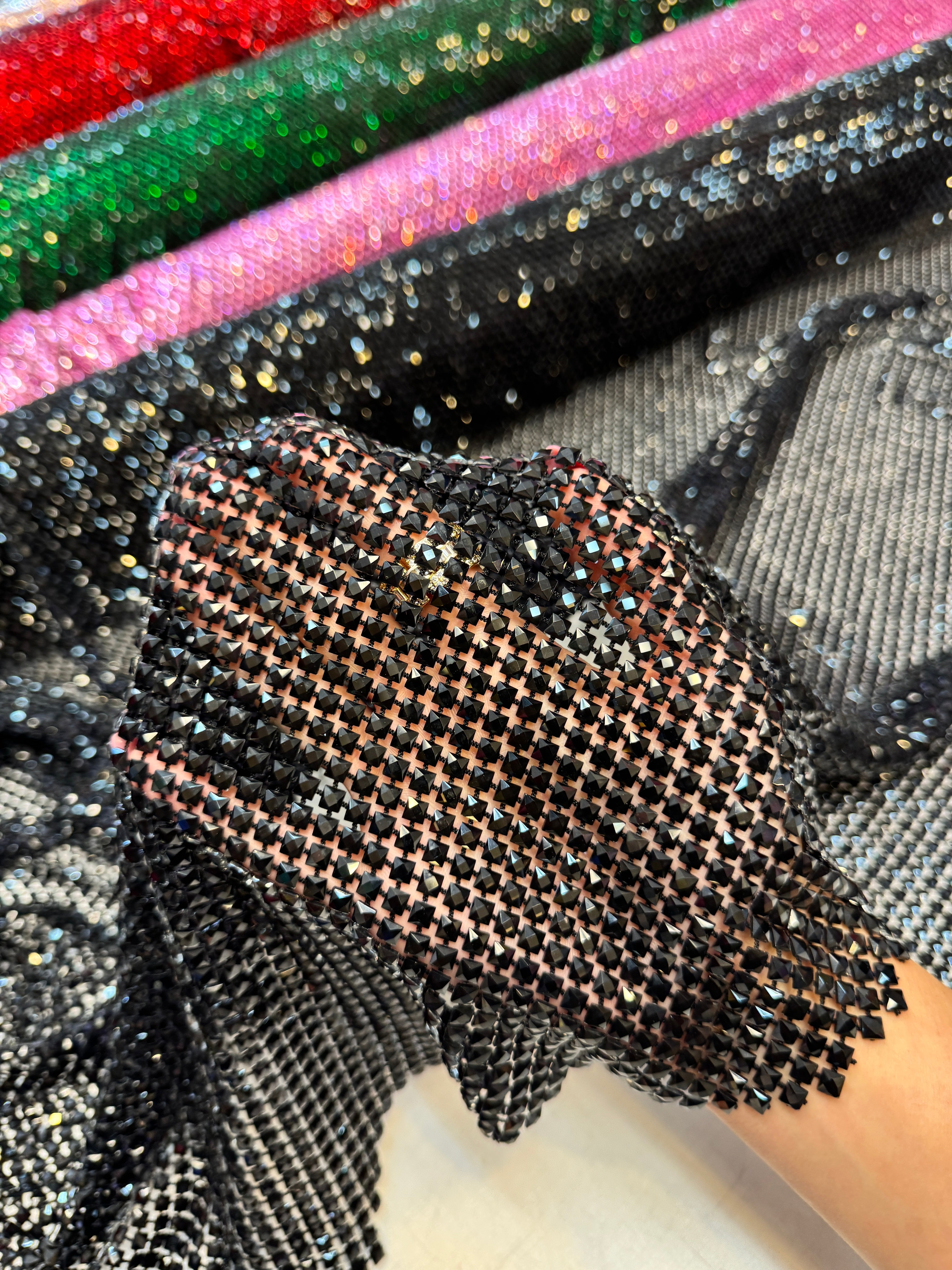 Black Luxury Rhinestone Mesh, Kiki Sewing Store, Luxury Fabric, Cheap Fabric Store, Kiki Textiles, Textile by the Yard, Los Angeles Fabrics