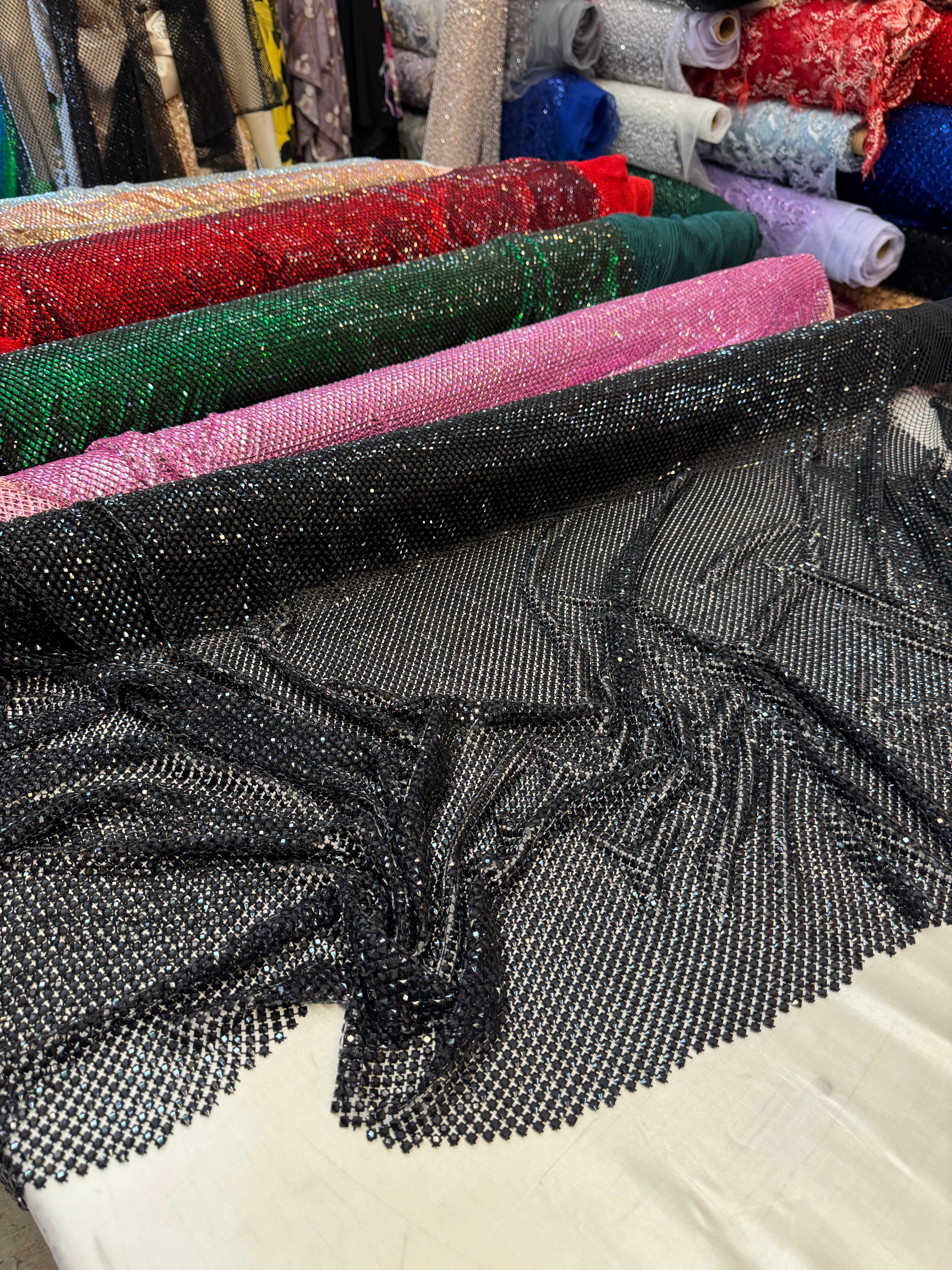 Black Luxury Rhinestone Mesh, Rhinestone Mesh Fabric, Crystal Mesh Fabric, Beaded Mesh Fabric, Embellished Mesh Fabric, Sequin Mesh Fabric, Sparkle Mesh Fabric